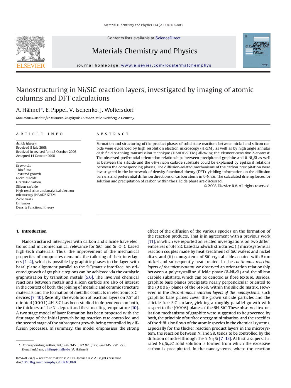 Nanostructuring in Ni/SiC reaction layers, investigated by imaging of atomic columns and DFT calculations