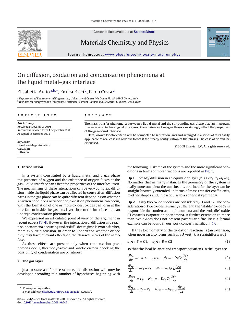 On diffusion, oxidation and condensation phenomena at the liquid metal–gas interface