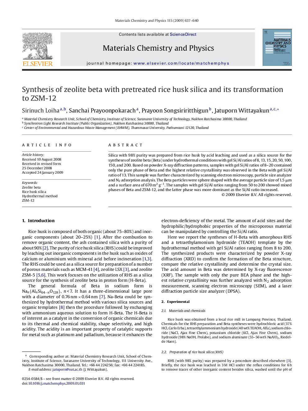 Synthesis of zeolite beta with pretreated rice husk silica and its transformation to ZSM-12