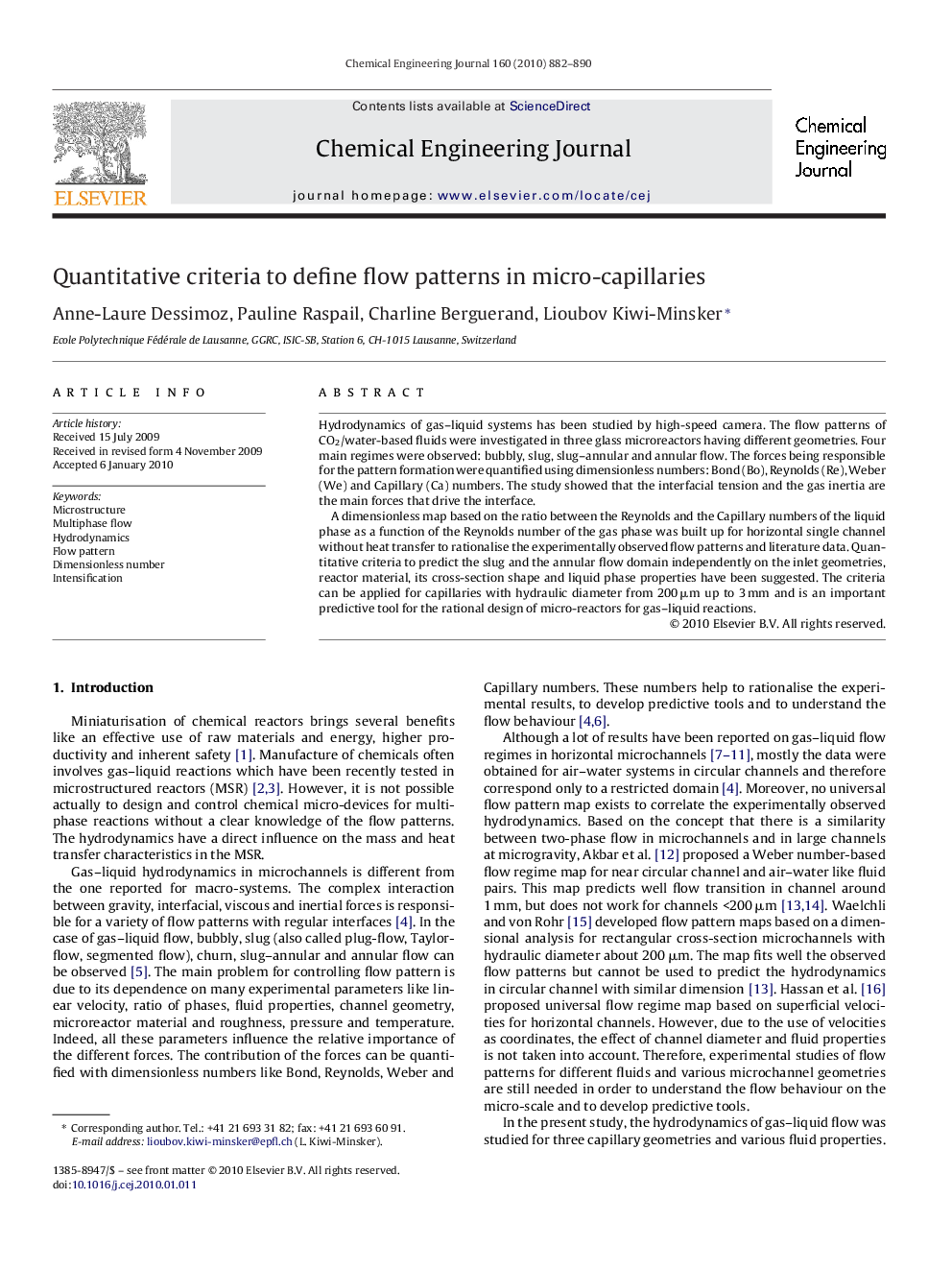 Quantitative criteria to define flow patterns in micro-capillaries