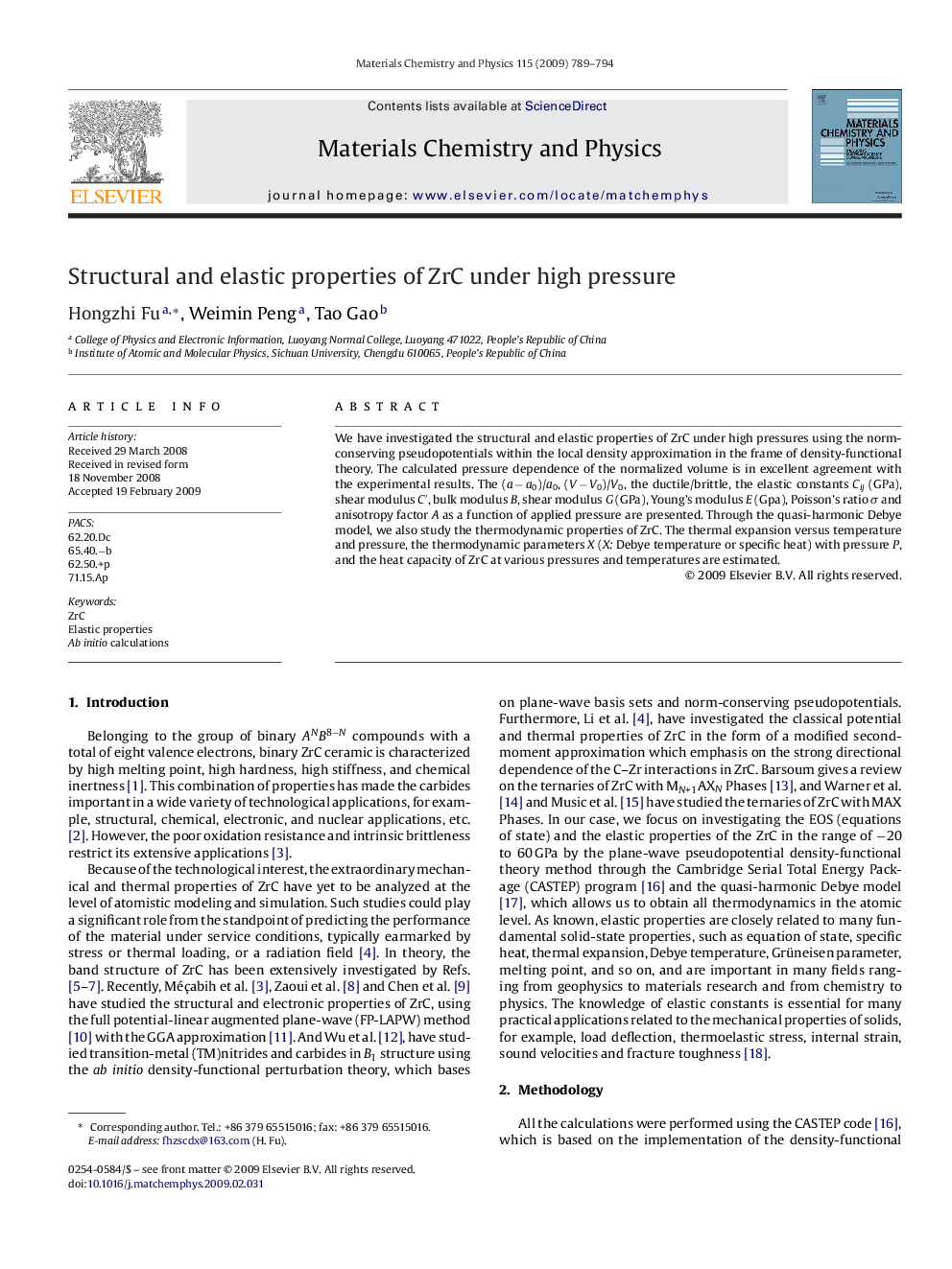 Structural and elastic properties of ZrC under high pressure