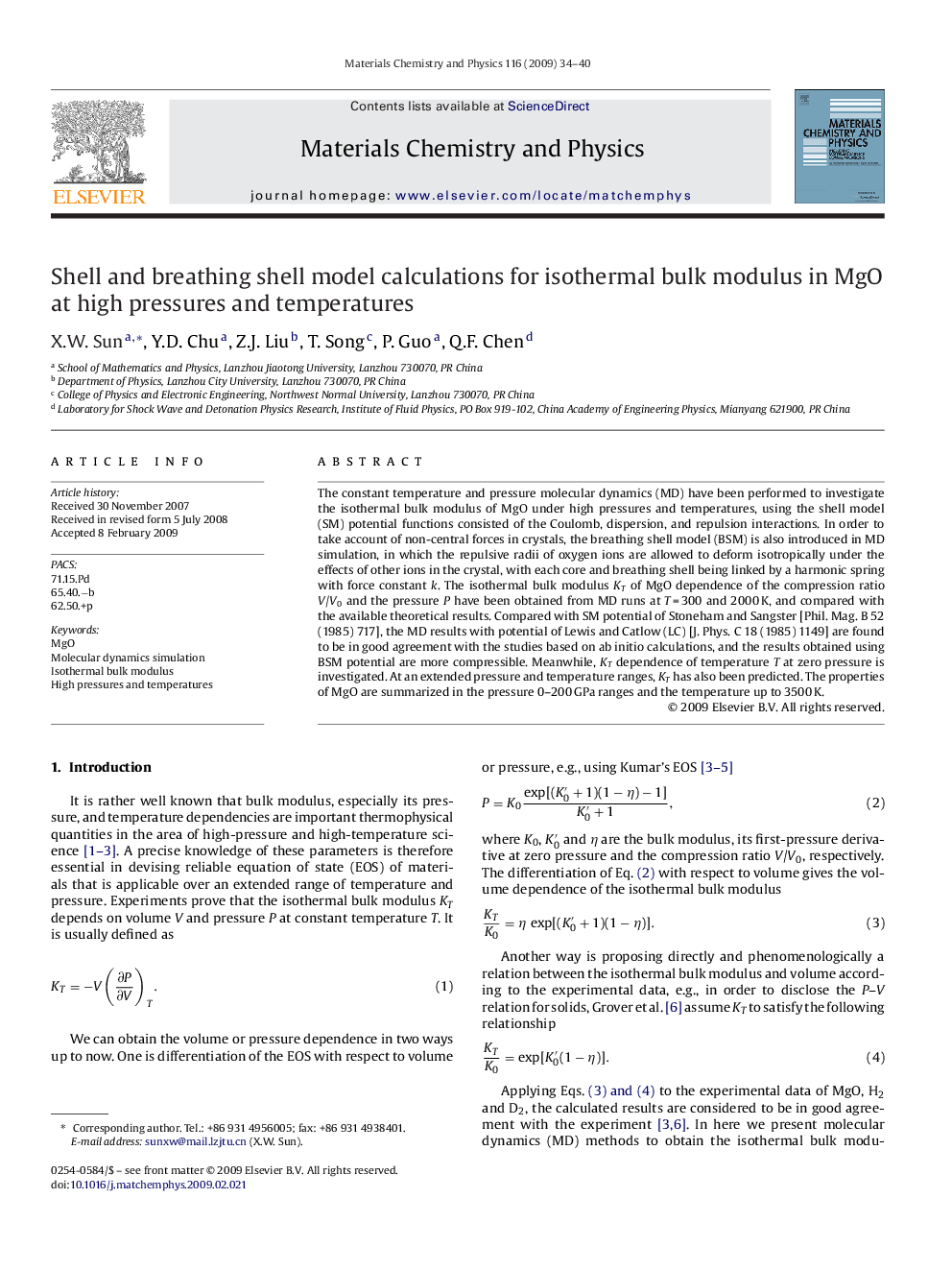 Shell and breathing shell model calculations for isothermal bulk modulus in MgO at high pressures and temperatures