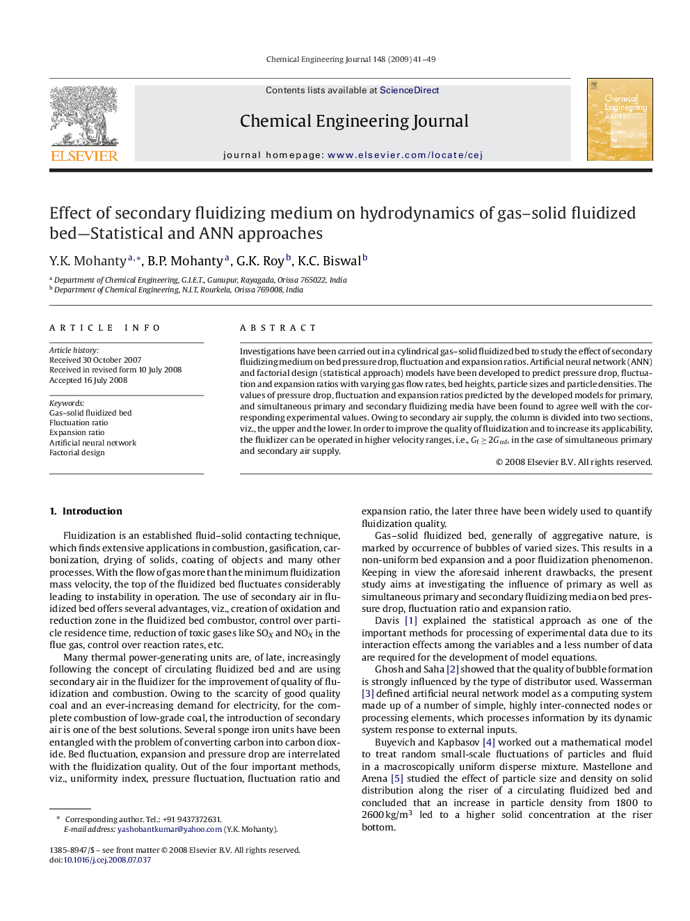 Effect of secondary fluidizing medium on hydrodynamics of gas–solid fluidized bed—Statistical and ANN approaches