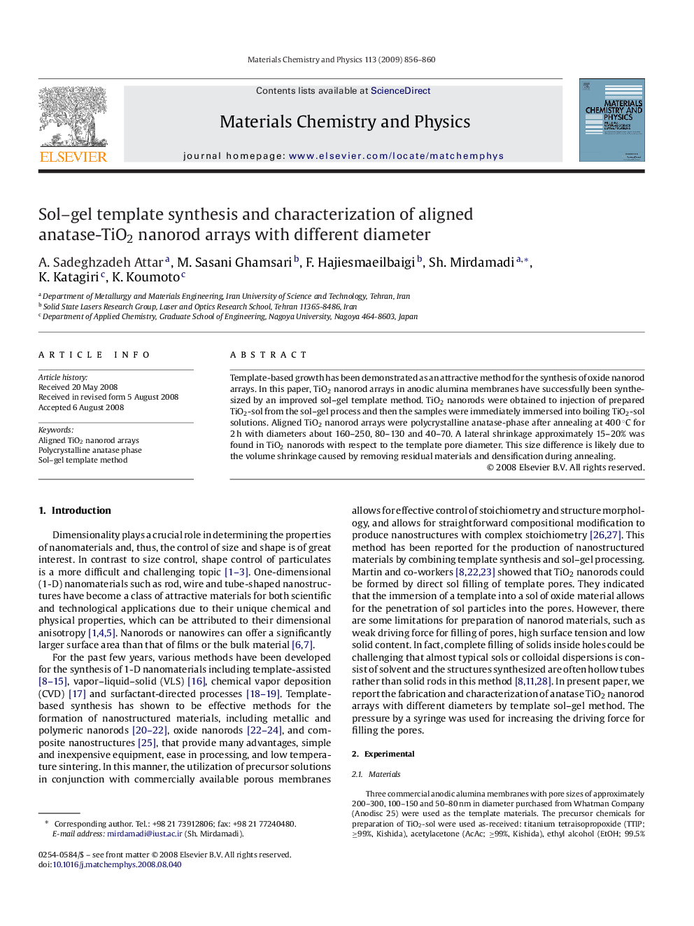 Sol–gel template synthesis and characterization of aligned anatase-TiO2 nanorod arrays with different diameter