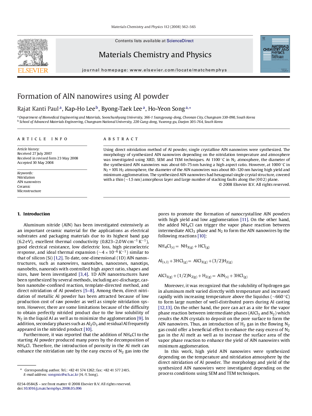 Formation of AlN nanowires using Al powder