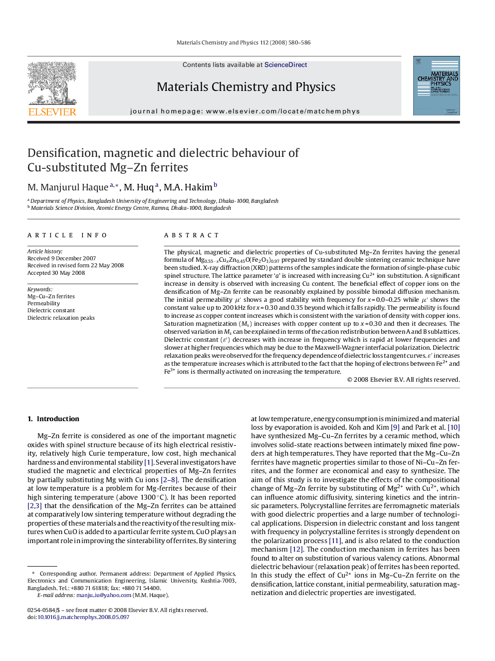 Densification, magnetic and dielectric behaviour of Cu-substituted Mg–Zn ferrites