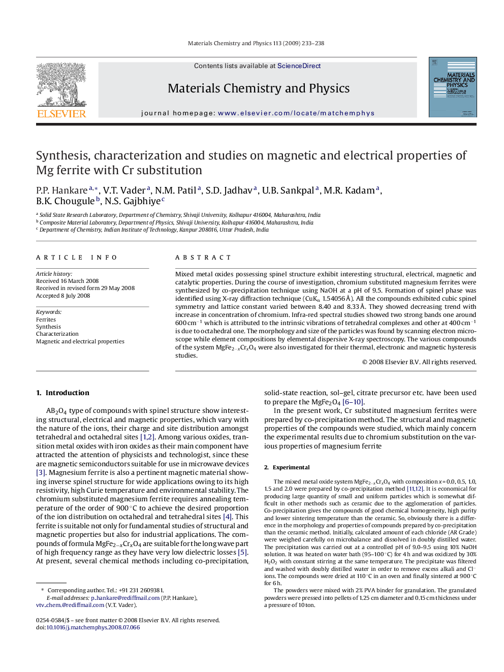 Synthesis, characterization and studies on magnetic and electrical properties of Mg ferrite with Cr substitution