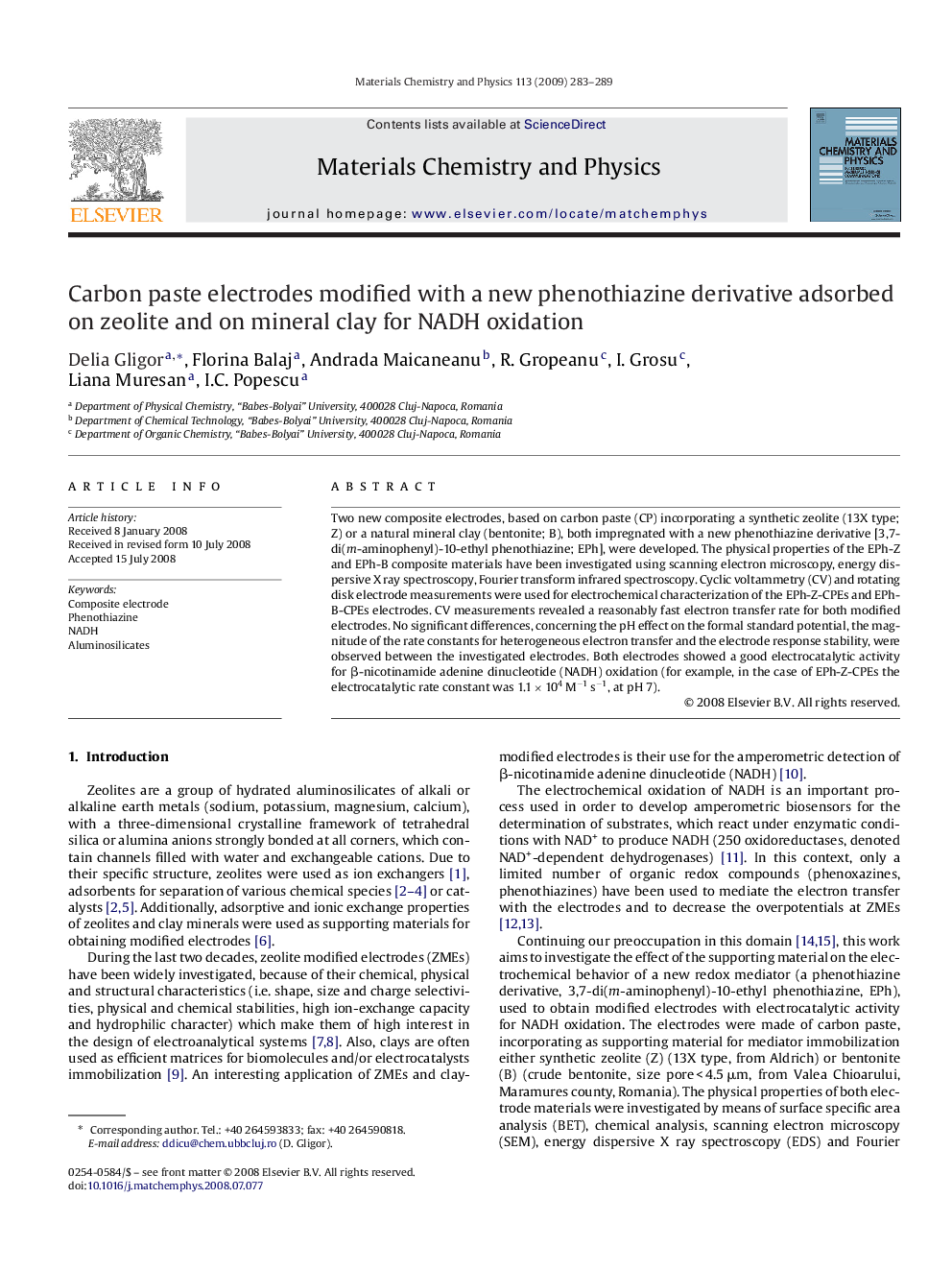 Carbon paste electrodes modified with a new phenothiazine derivative adsorbed on zeolite and on mineral clay for NADH oxidation