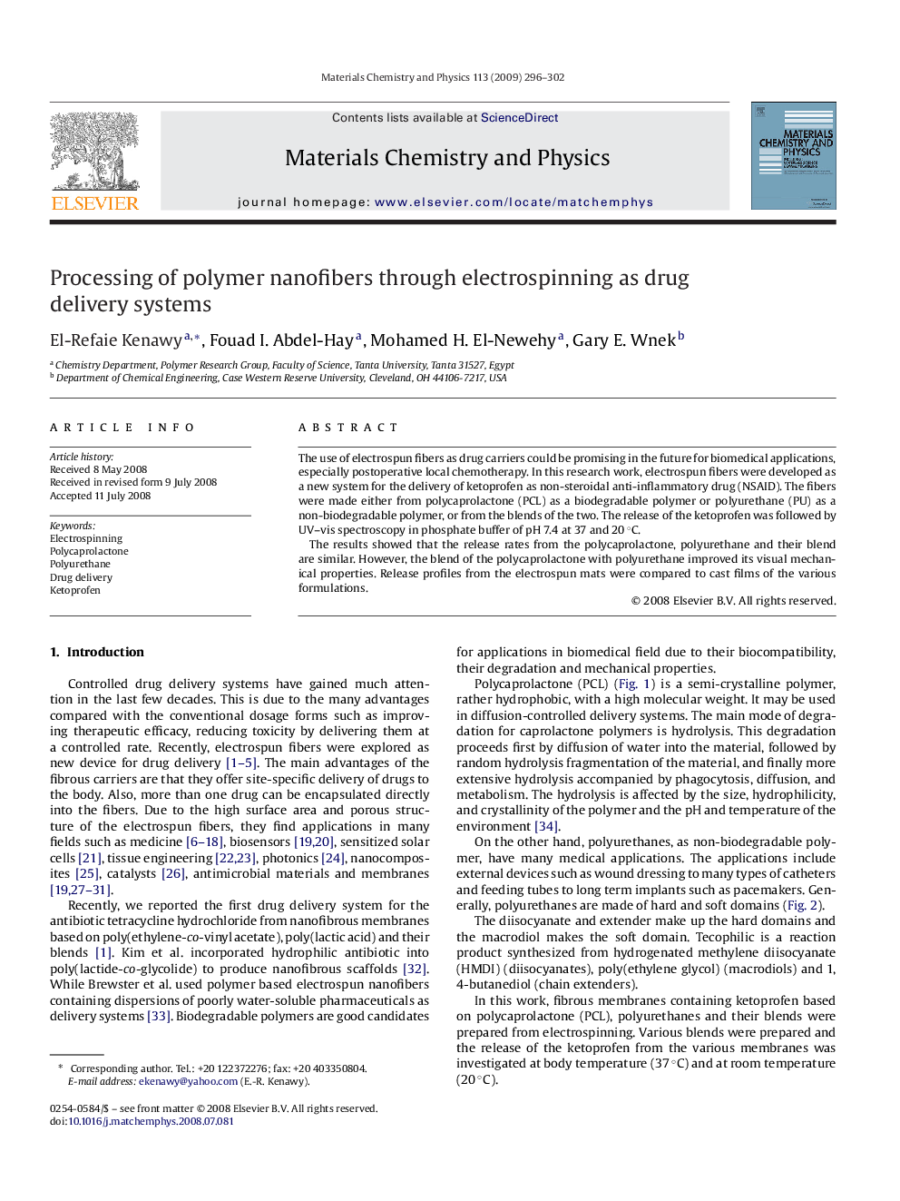 Processing of polymer nanofibers through electrospinning as drug delivery systems