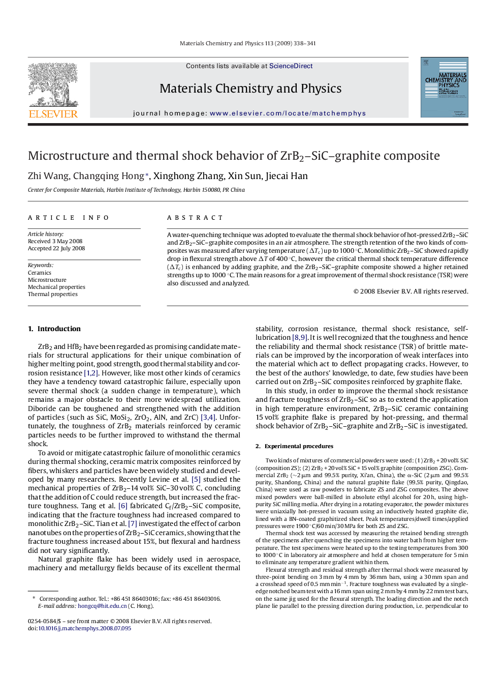 Microstructure and thermal shock behavior of ZrB2–SiC–graphite composite