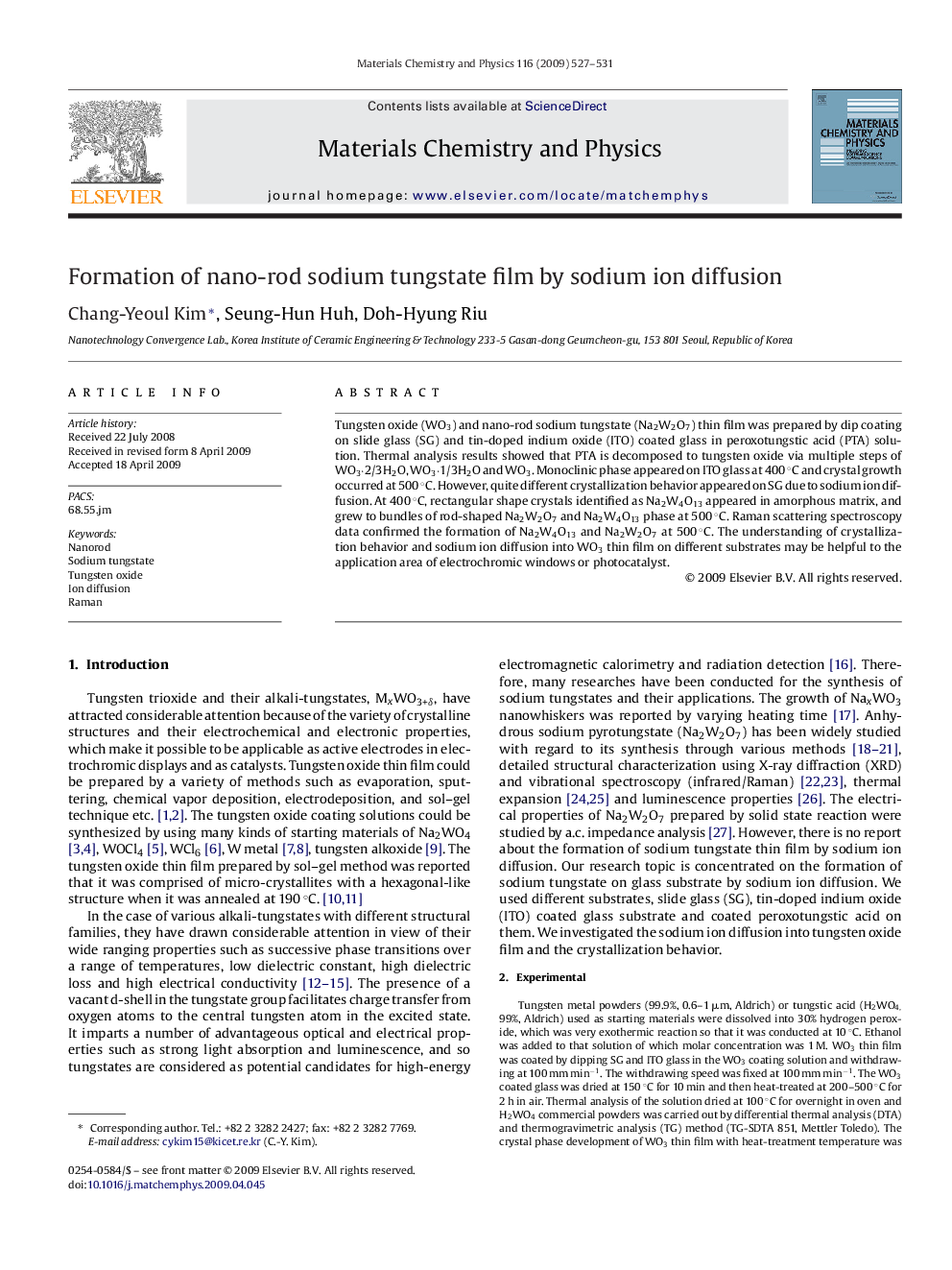 Formation of nano-rod sodium tungstate film by sodium ion diffusion