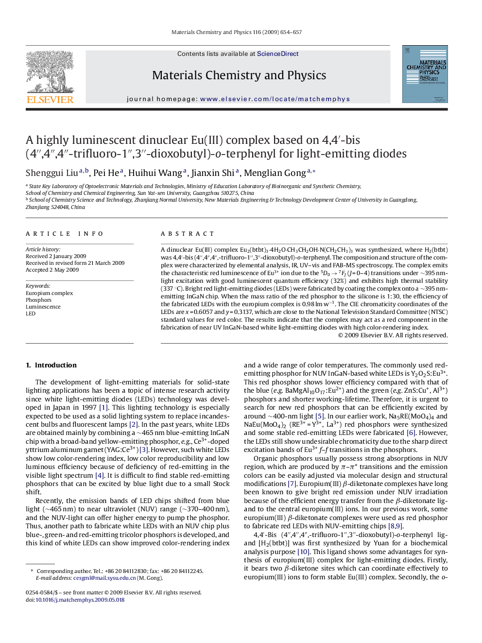 A highly luminescent dinuclear Eu(III) complex based on 4,4â²-bis (4â³,4â³,4â³-trifluoro-1â³,3â³-dioxobutyl)-o-terphenyl for light-emitting diodes
