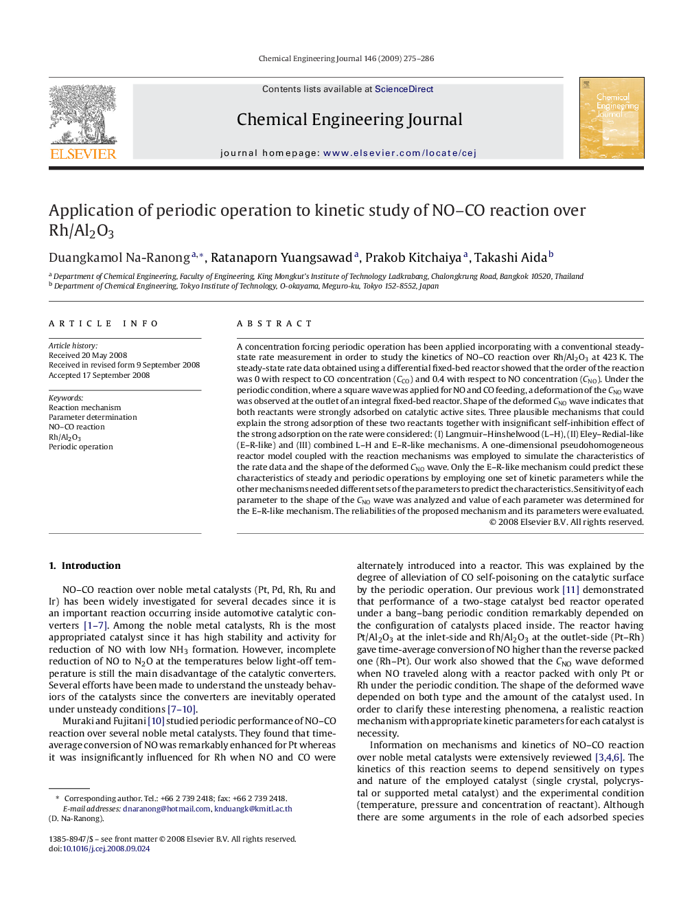 عکس صفحه اول مقاله: Application of periodic operation to kinetic study of NO–CO reaction over Rh/Al2O3 Application of periodic operation to kinetic study of NO–CO reaction over Rh/Al2O3