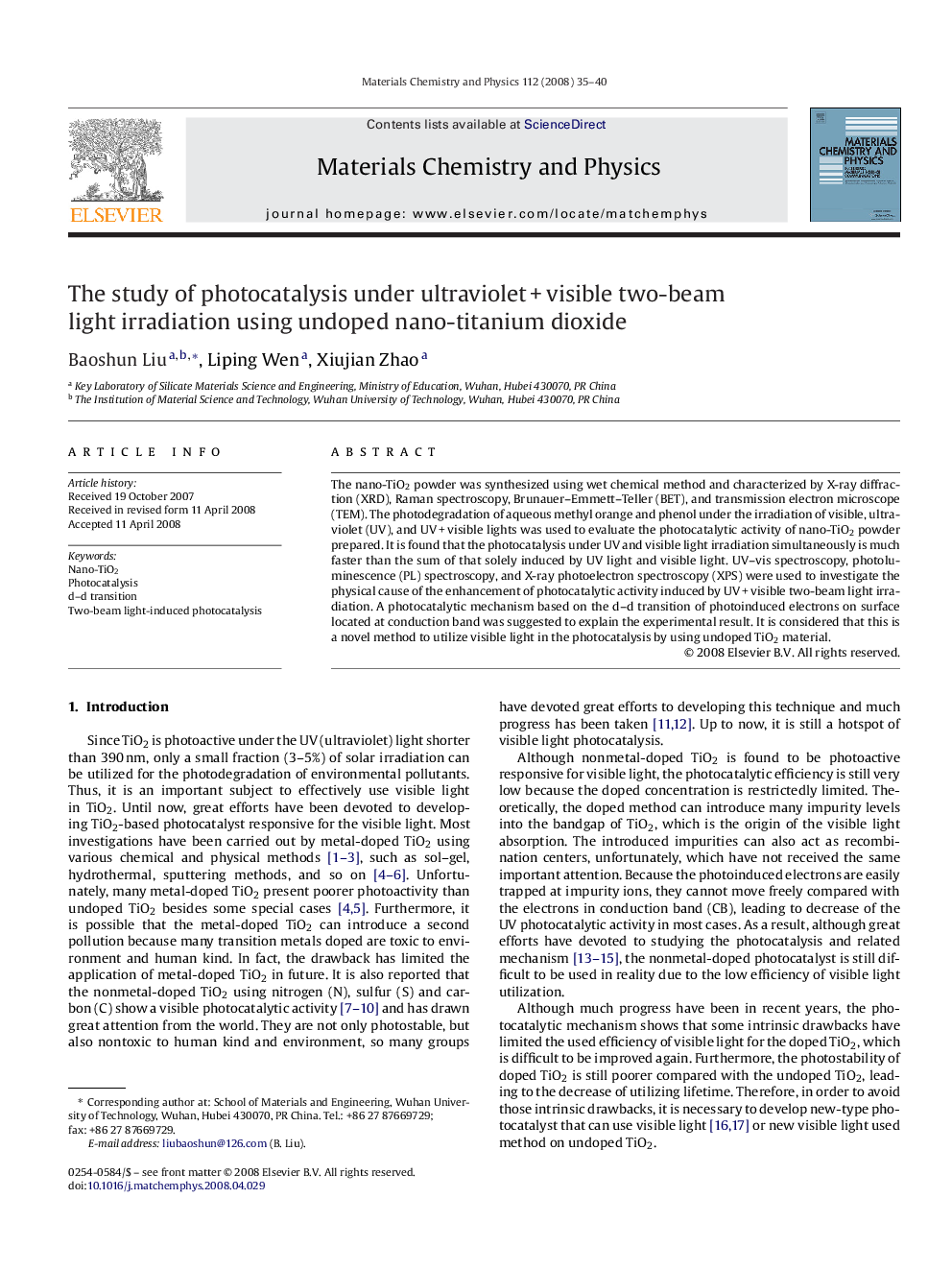 The study of photocatalysis under ultraviolet + visible two-beam light irradiation using undoped nano-titanium dioxide