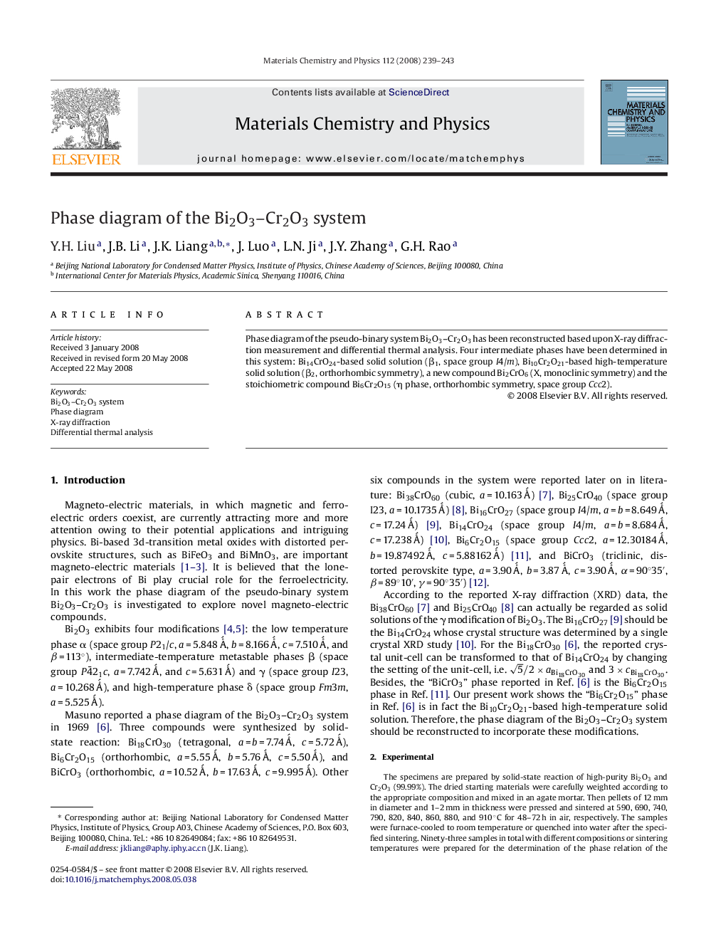 Phase diagram of the Bi2O3–Cr2O3 system