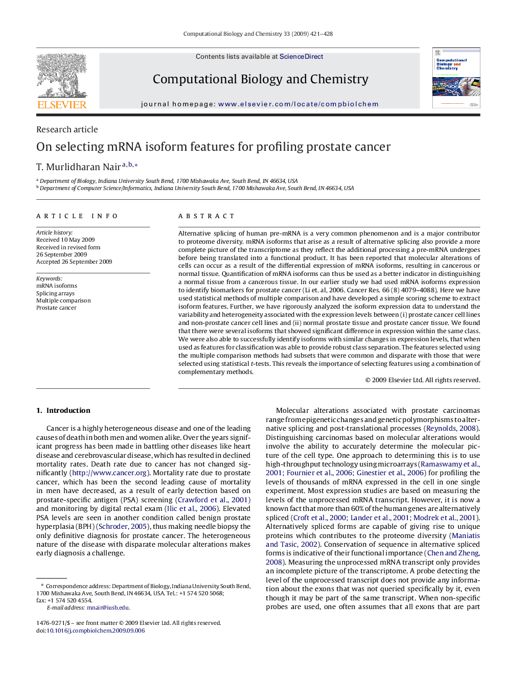 On selecting mRNA isoform features for profiling prostate cancer