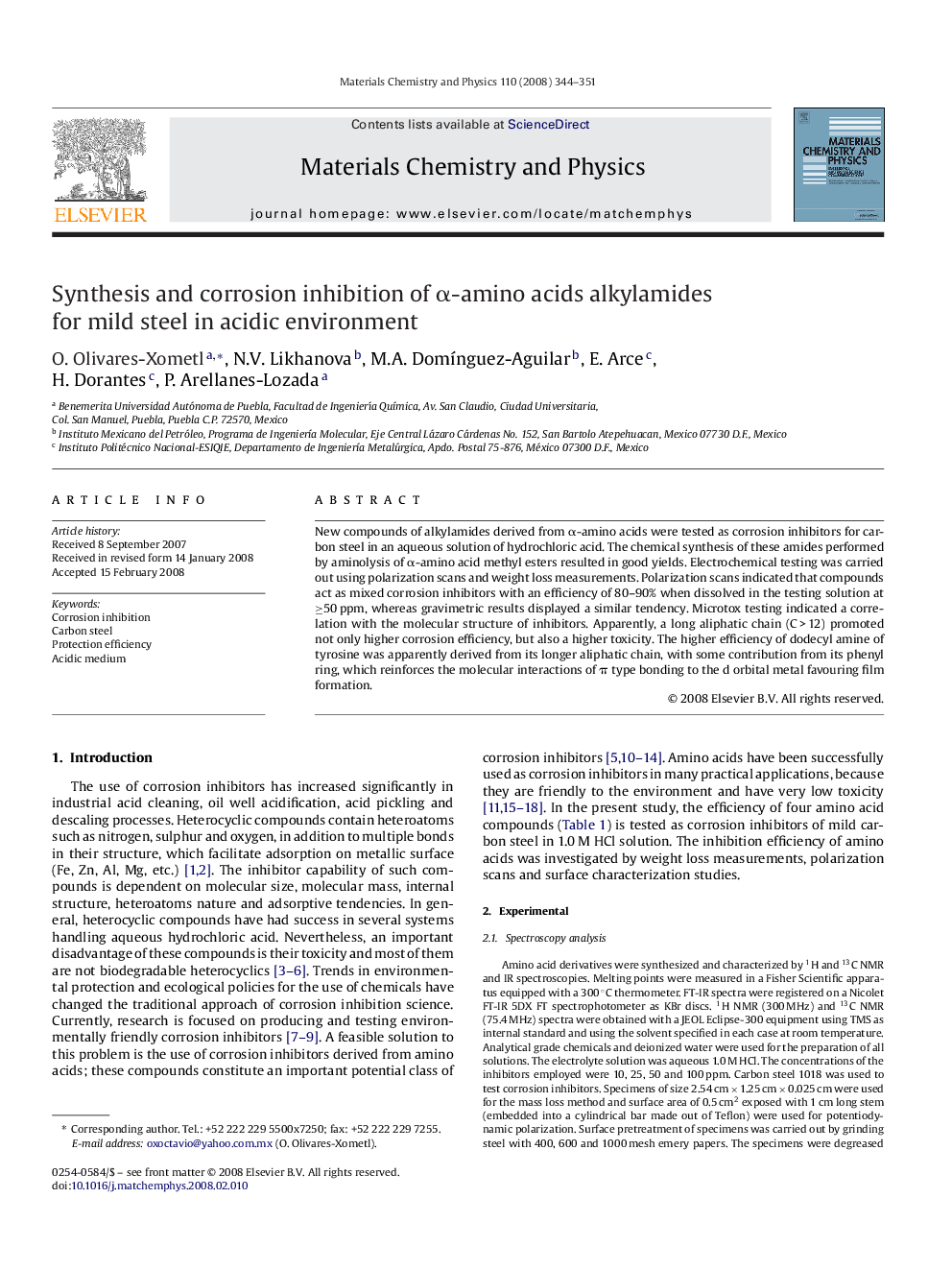 Synthesis and corrosion inhibition of α-amino acids alkylamides for mild steel in acidic environment