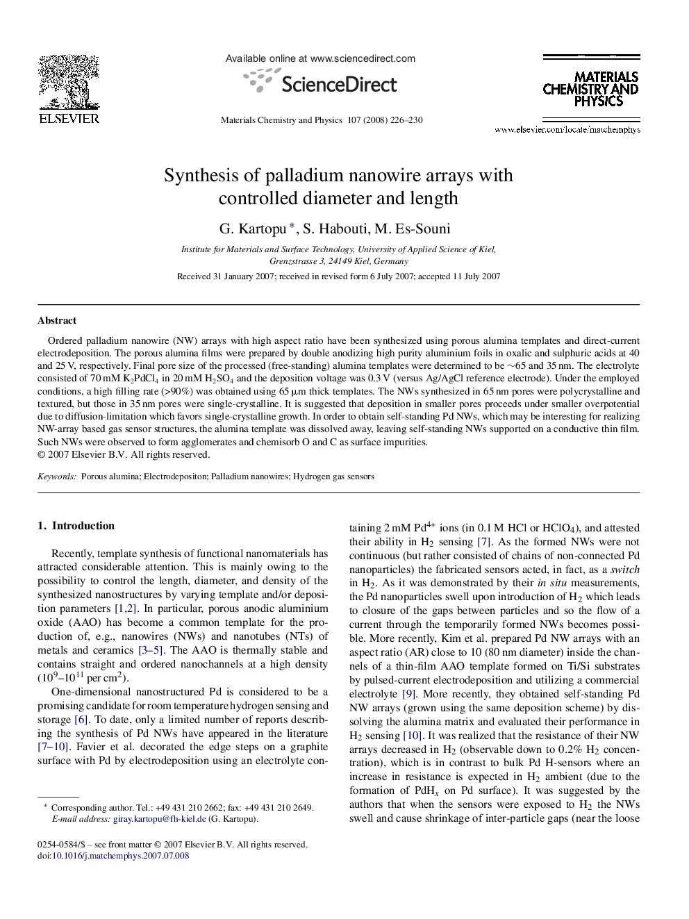 Synthesis of palladium nanowire arrays with controlled diameter and length