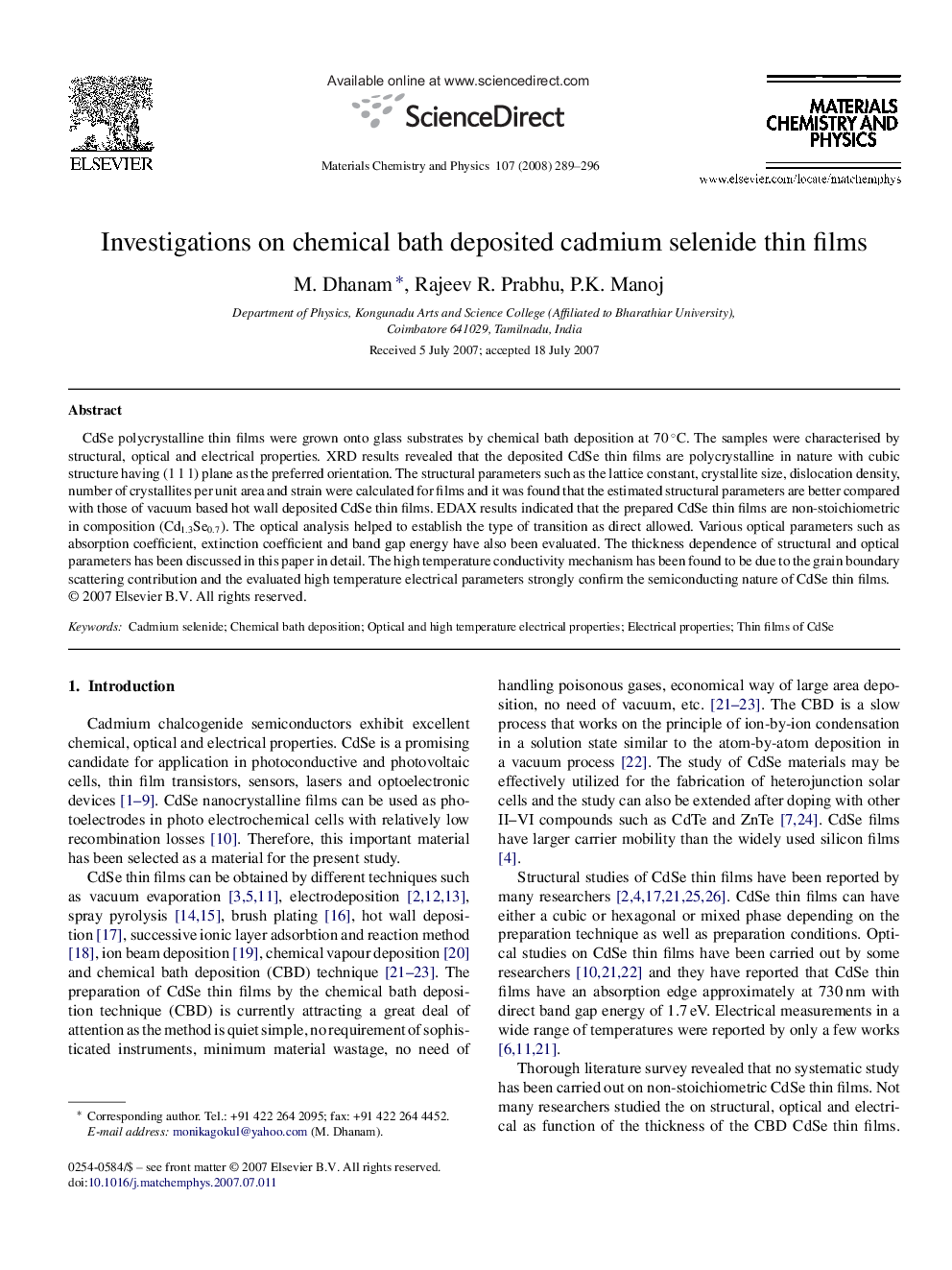 Investigations on chemical bath deposited cadmium selenide thin films