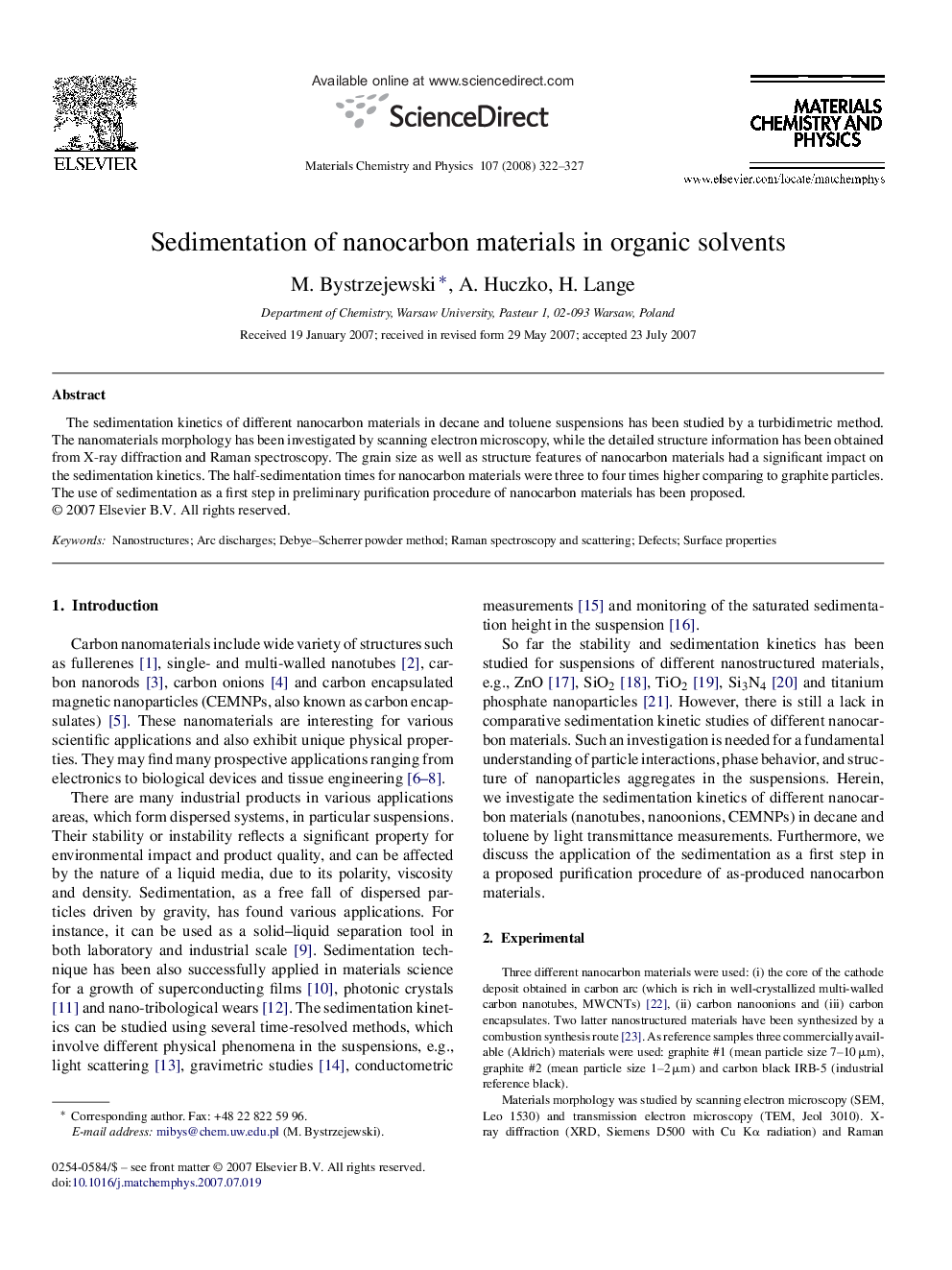 Sedimentation of nanocarbon materials in organic solvents