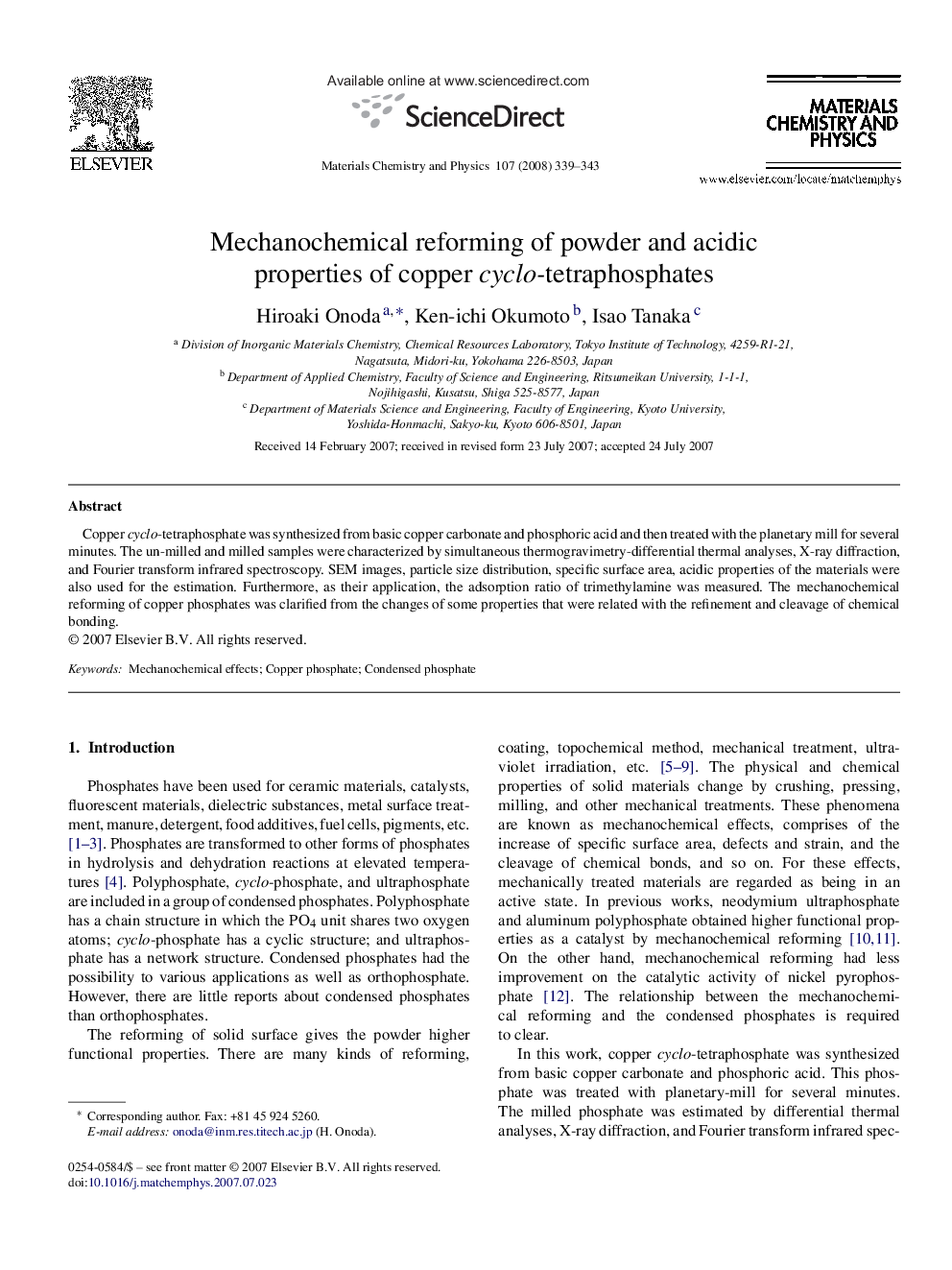 Mechanochemical reforming of powder and acidic properties of copper cyclo-tetraphosphates