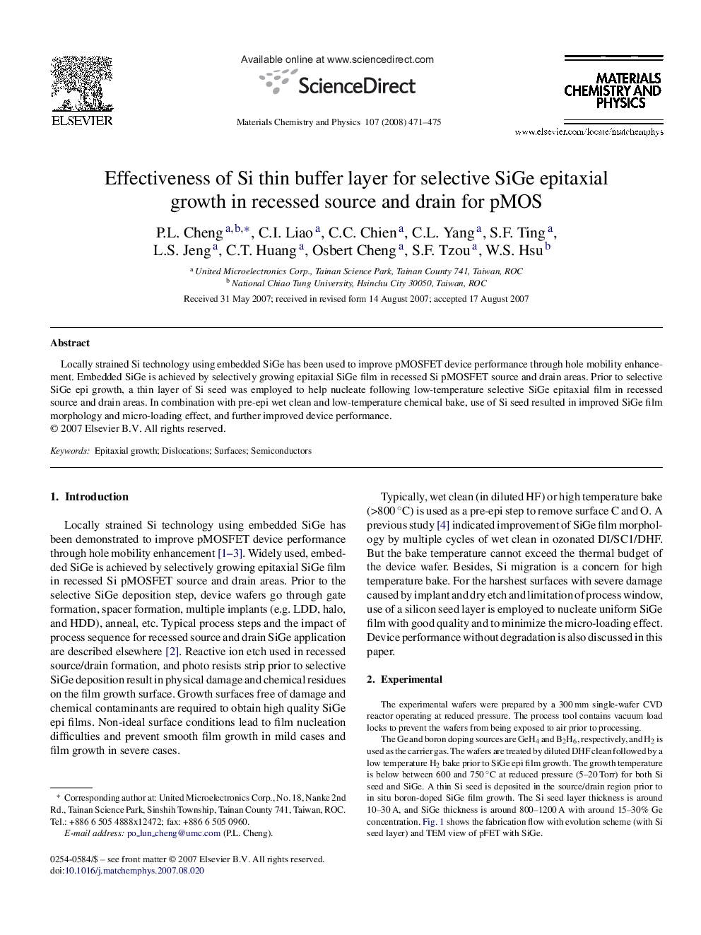 Effectiveness of Si thin buffer layer for selective SiGe epitaxial growth in recessed source and drain for pMOS