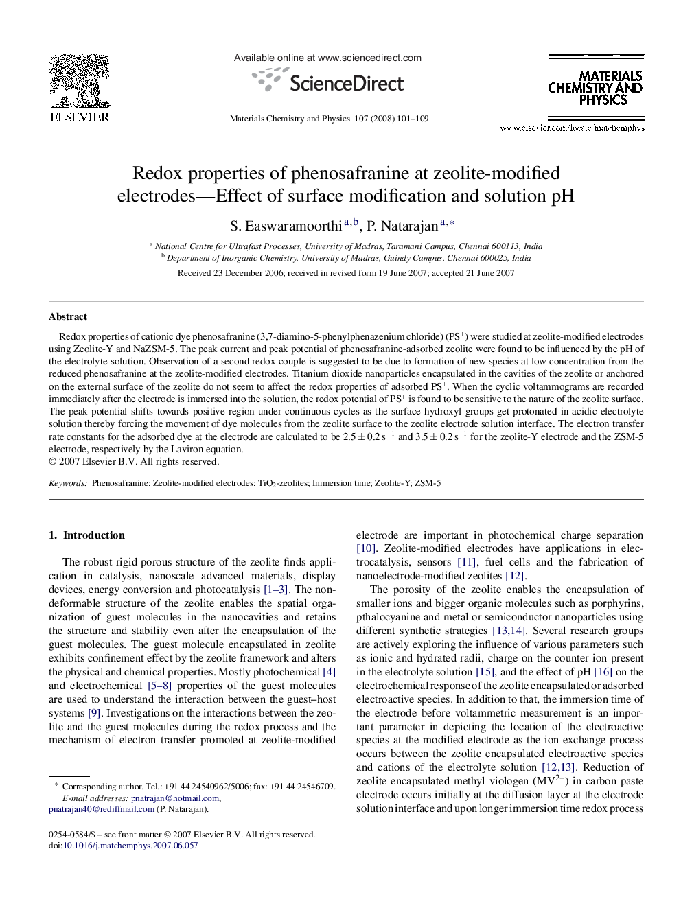 Redox properties of phenosafranine at zeolite-modified electrodes—Effect of surface modification and solution pH