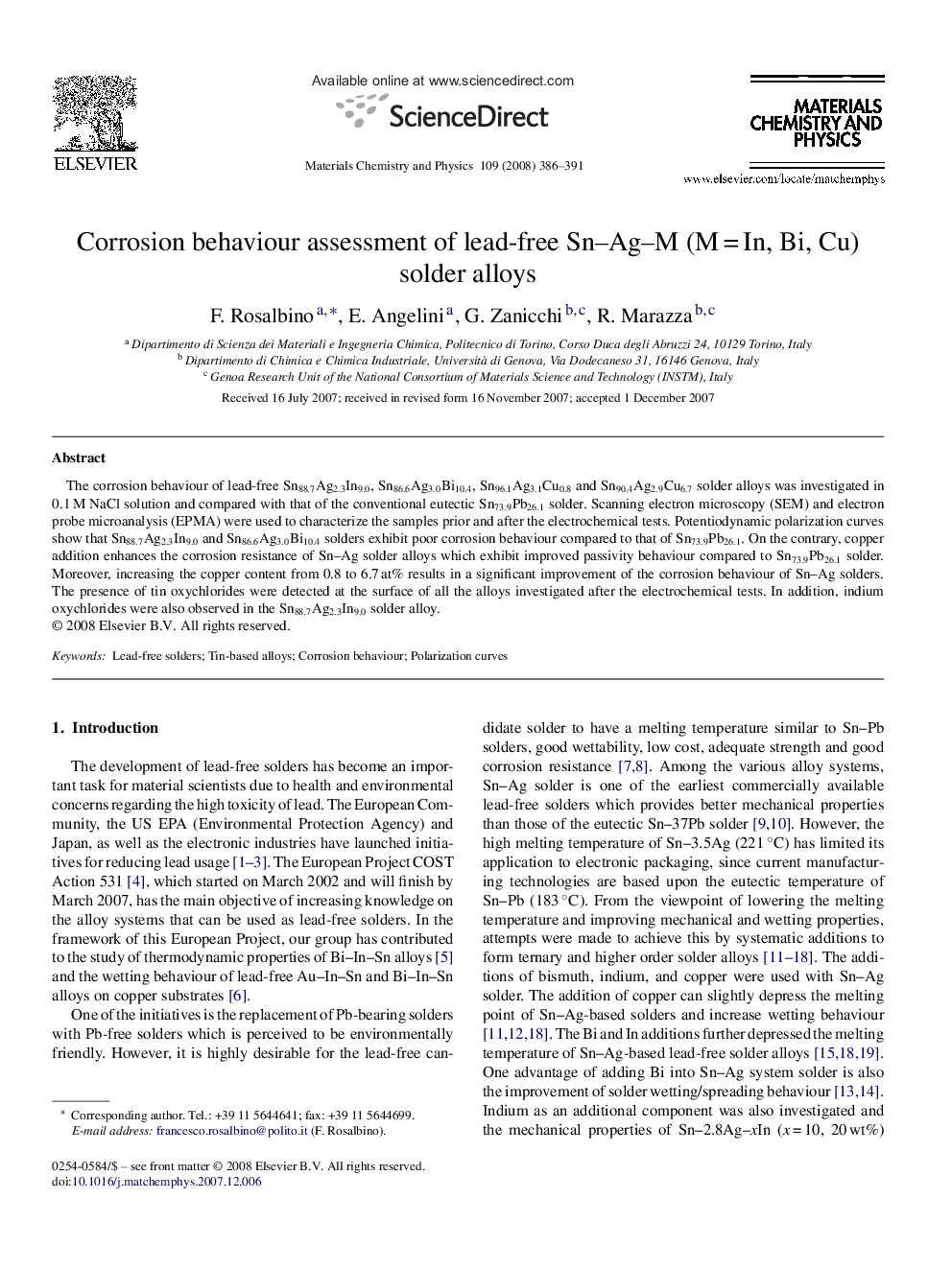 Corrosion behaviour assessment of lead-free Sn–Ag–M (M = In, Bi, Cu) solder alloys