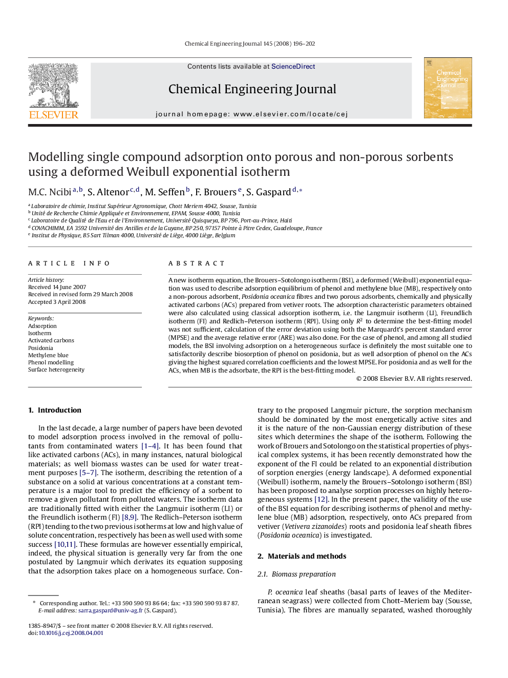 Modelling single compound adsorption onto porous and non-porous sorbents using a deformed Weibull exponential isotherm