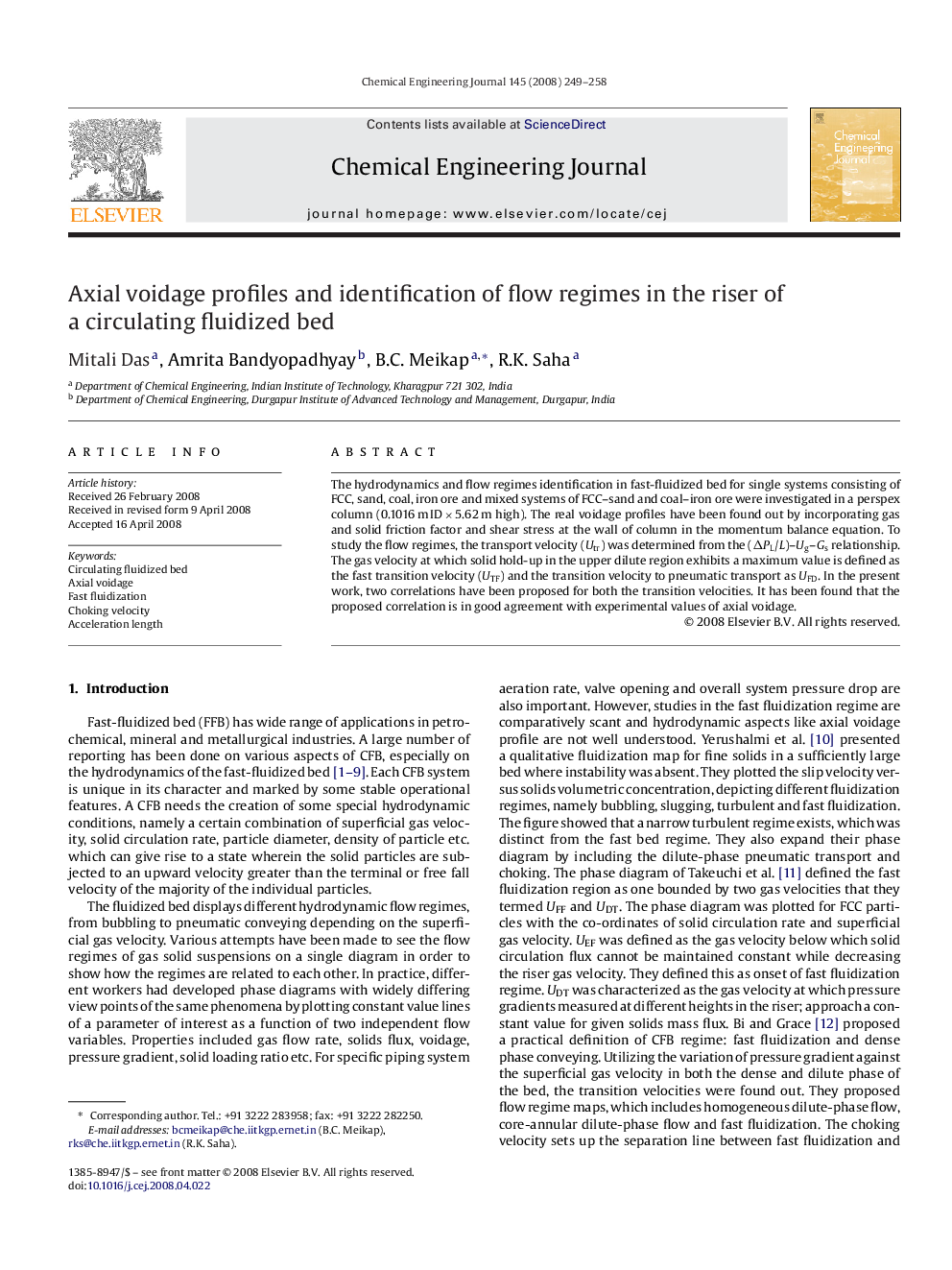 Axial voidage profiles and identification of flow regimes in the riser of a circulating fluidized bed