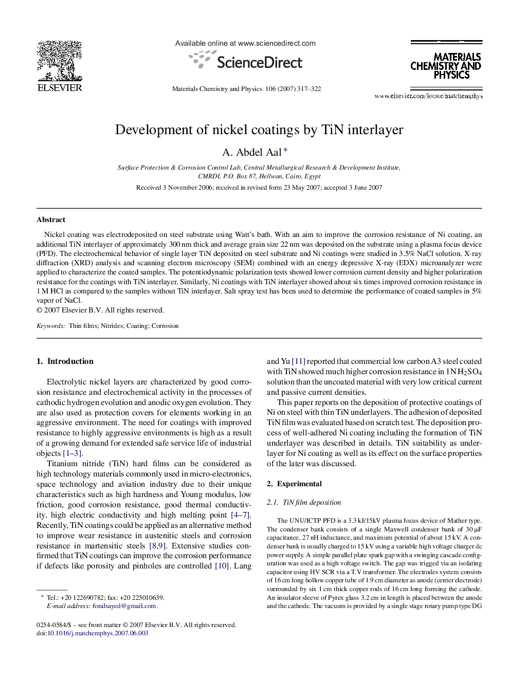 Development of nickel coatings by TiN interlayer