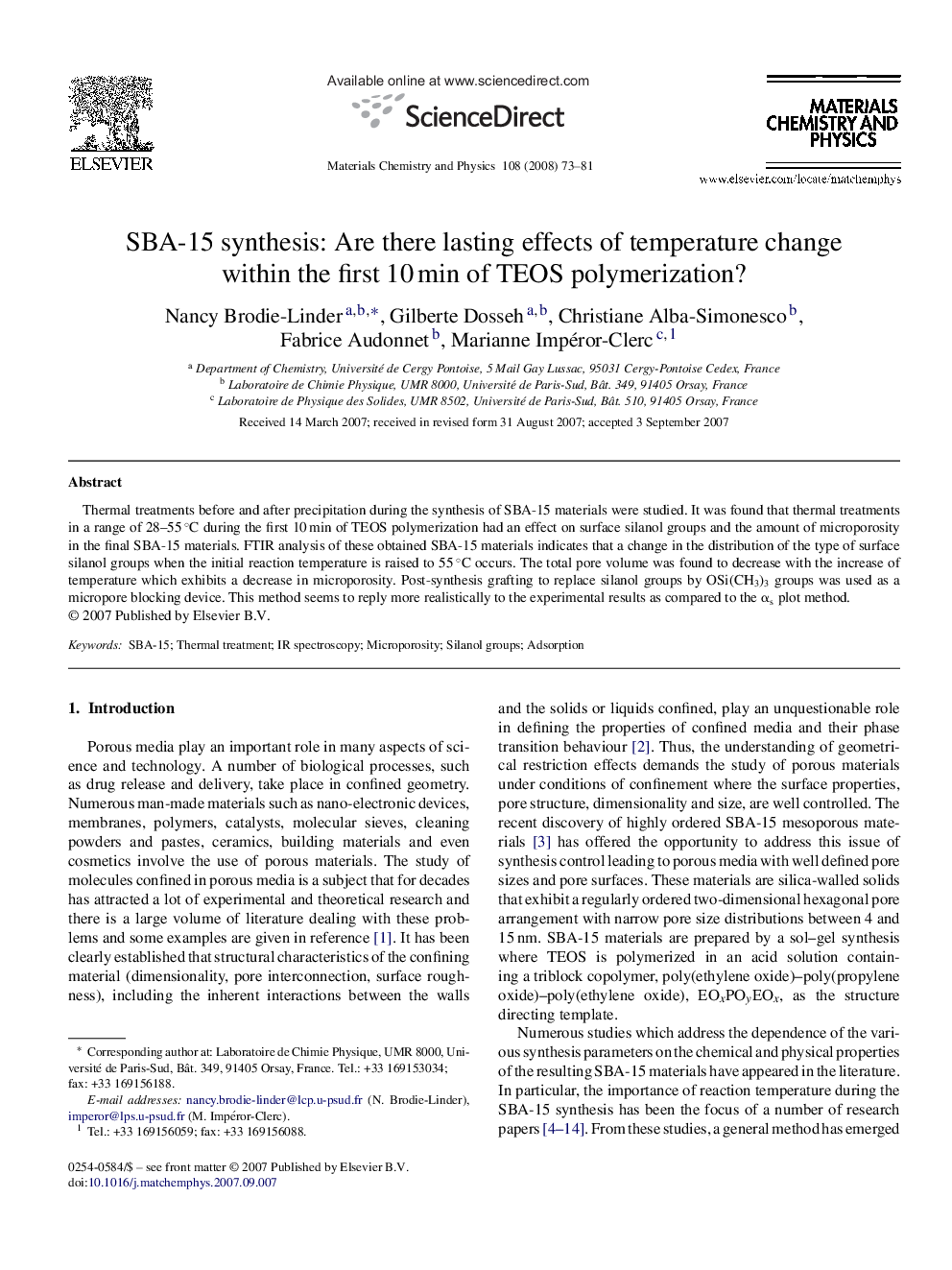 SBA-15 synthesis: Are there lasting effects of temperature change within the first 10 min of TEOS polymerization?