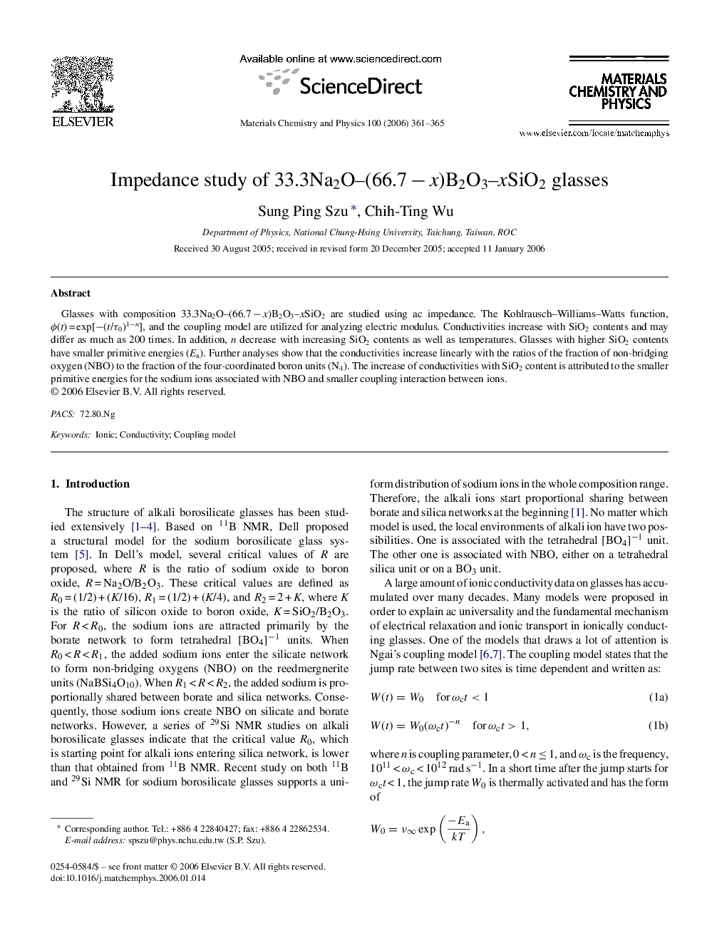 Impedance study of 33.3Na2O-(66.7Â âÂ x)B2O3-xSiO2 glasses