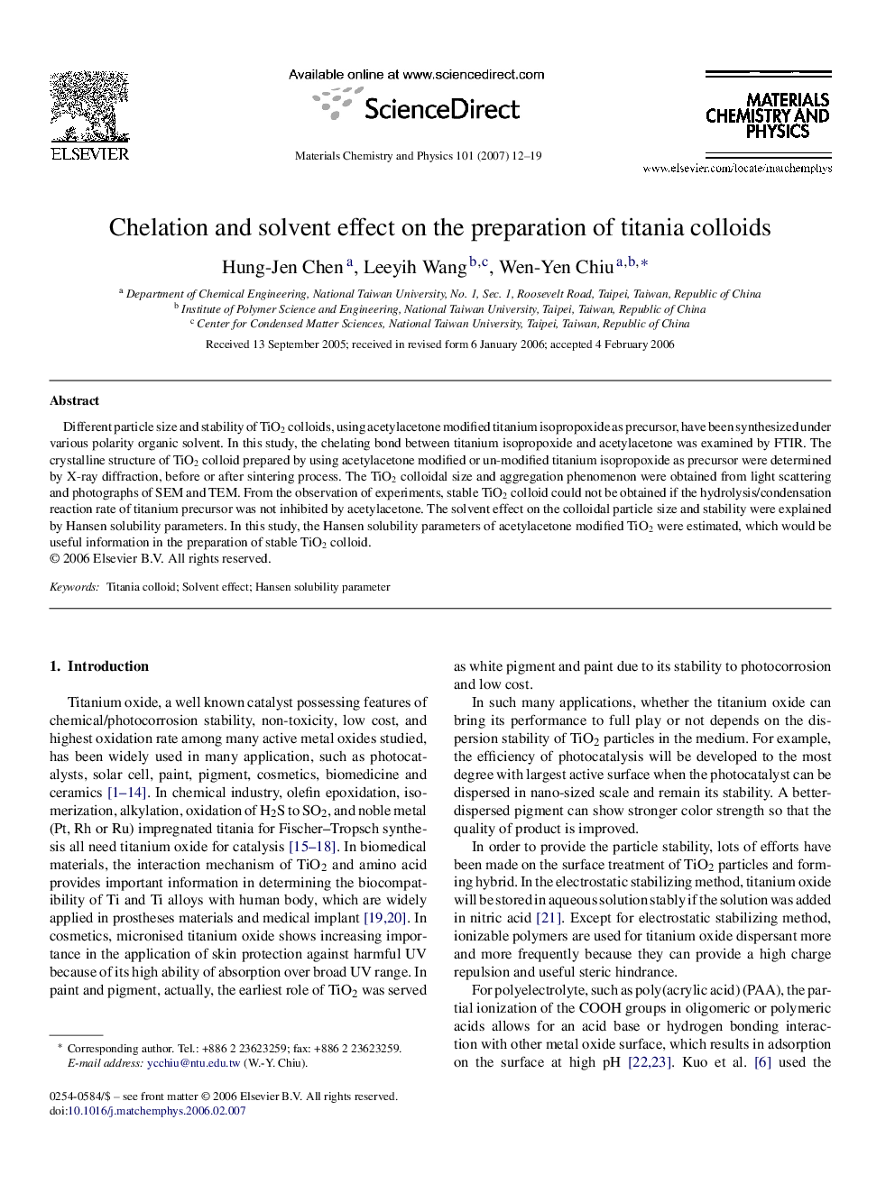 Chelation and solvent effect on the preparation of titania colloids