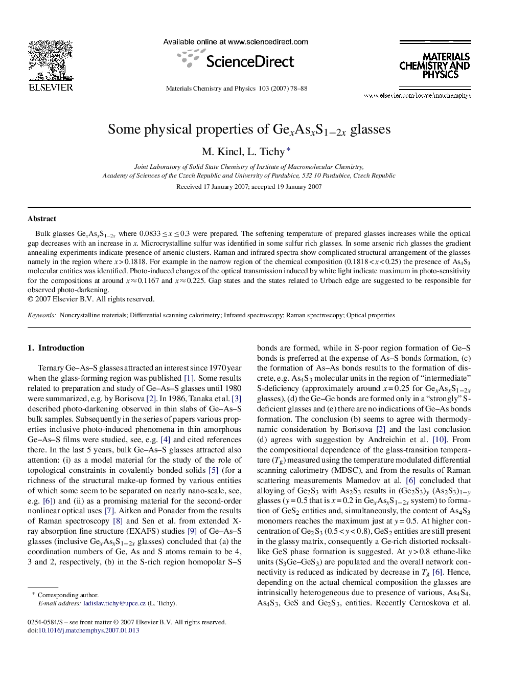 Some physical properties of GexAsxS1−2x glasses