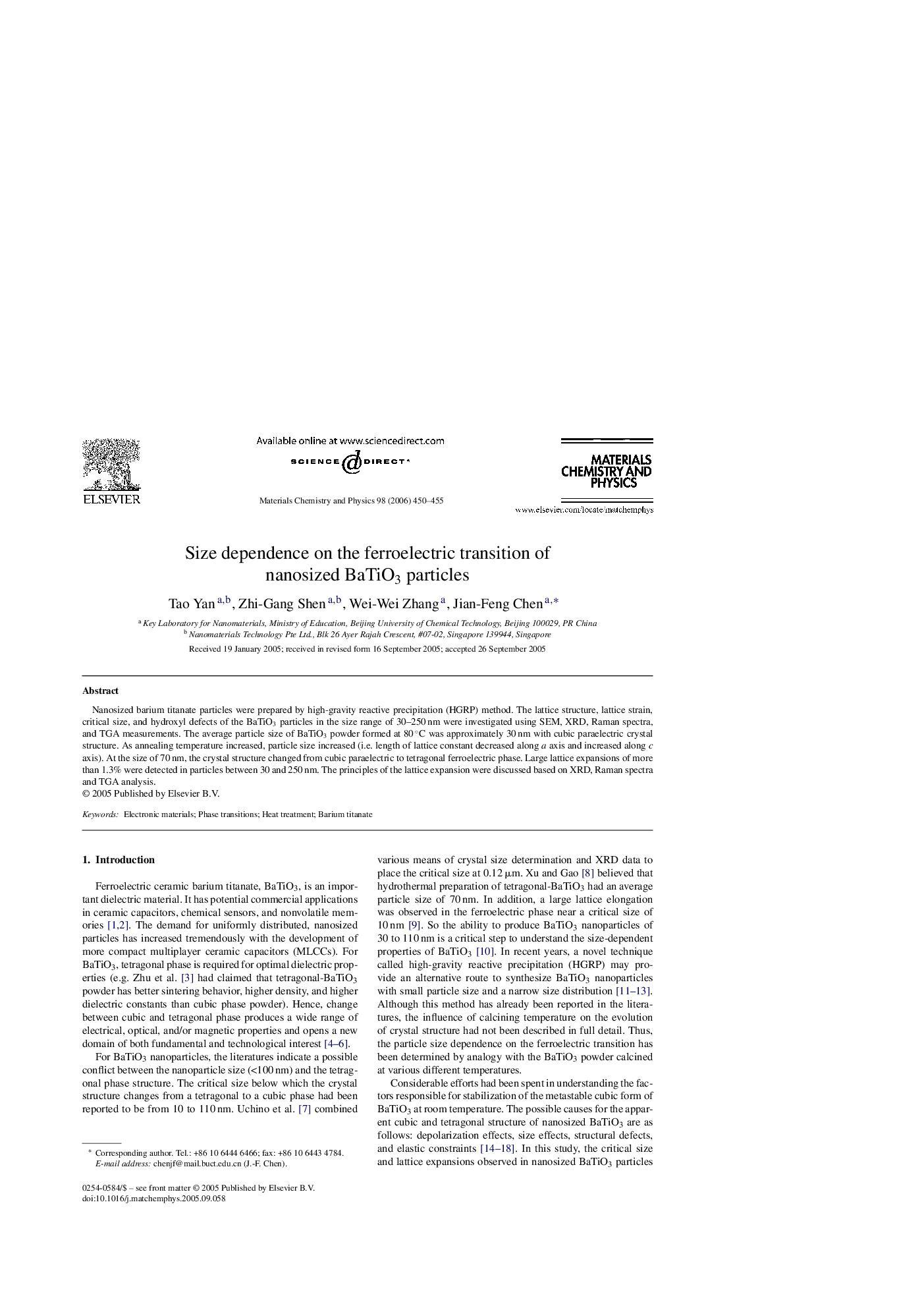 Size dependence on the ferroelectric transition of nanosized BaTiO3 particles