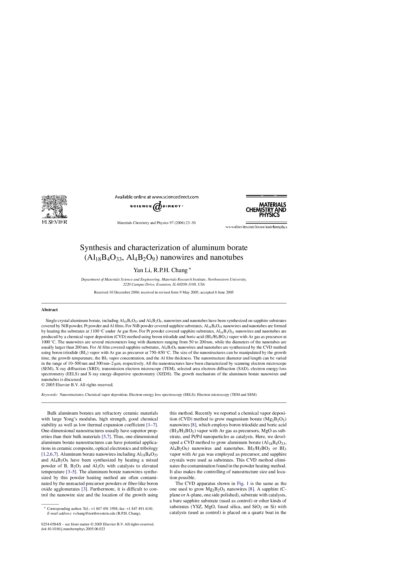 Synthesis and characterization of aluminum borate (Al18B4O33, Al4B2O9) nanowires and nanotubes