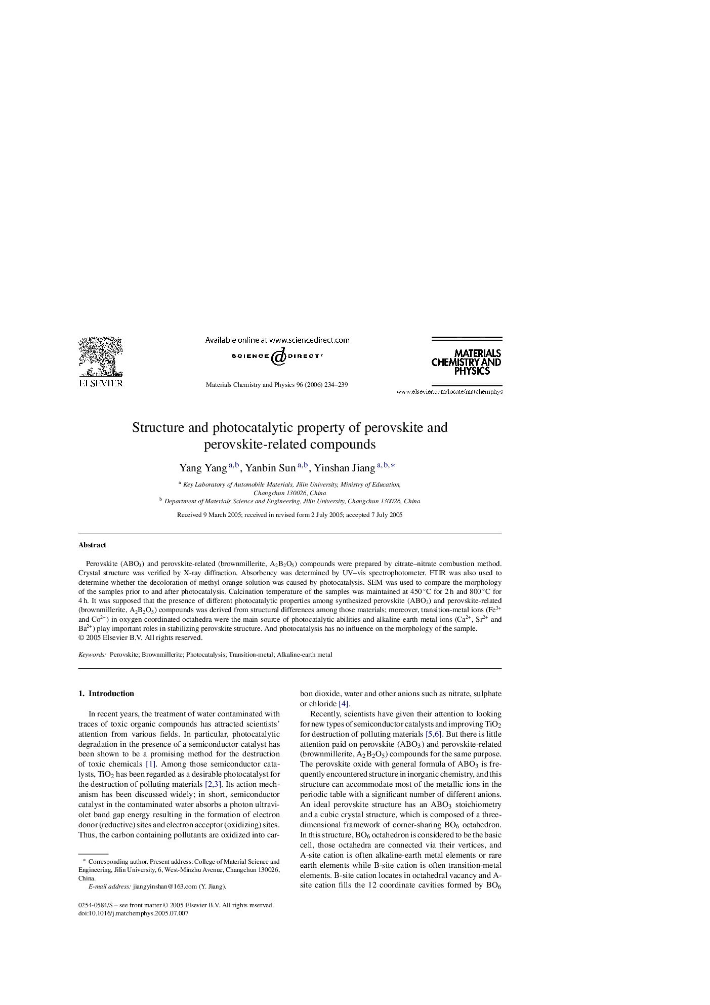 Structure and photocatalytic property of perovskite and perovskite-related compounds