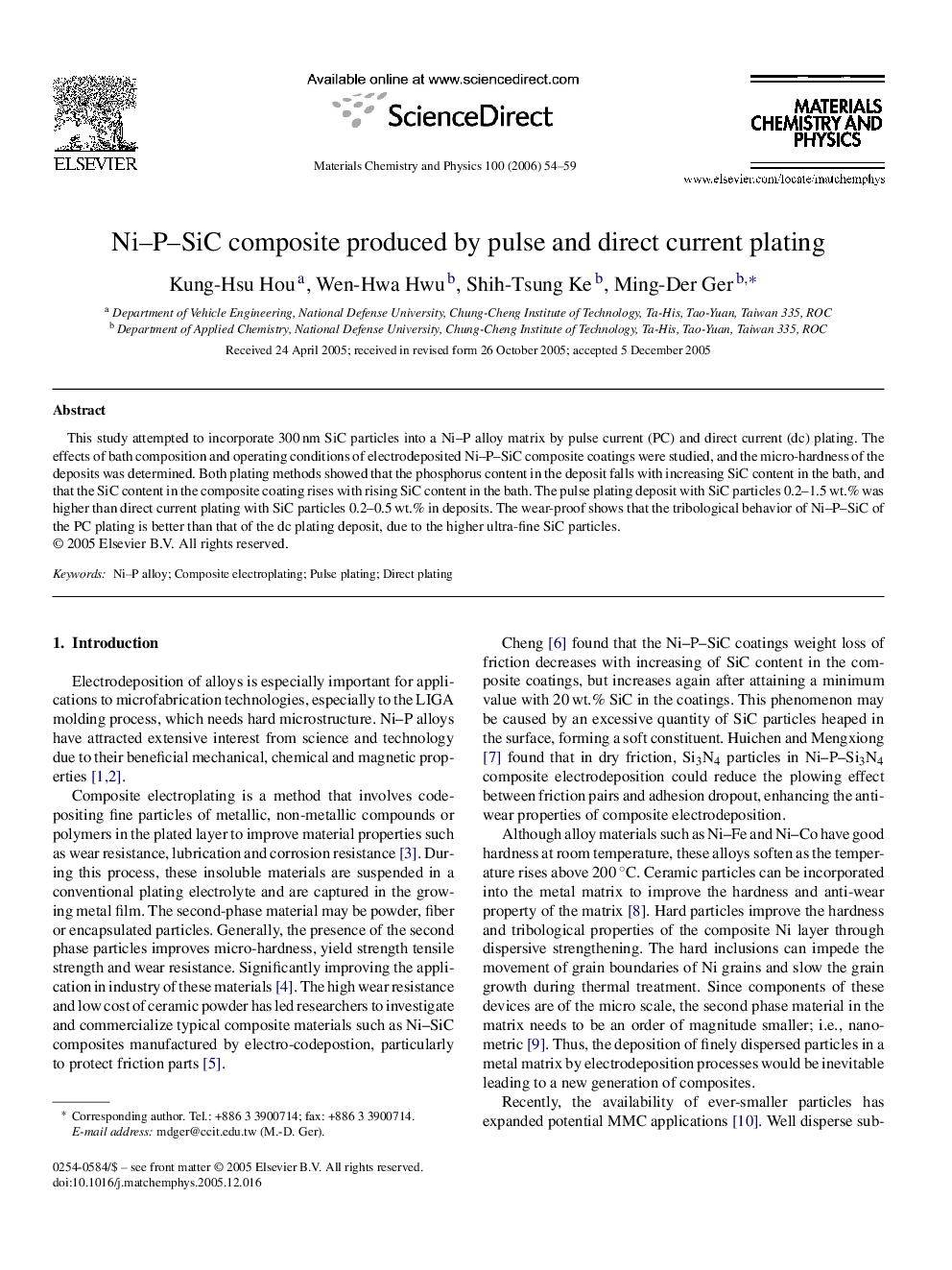 Ni–P–SiC composite produced by pulse and direct current plating