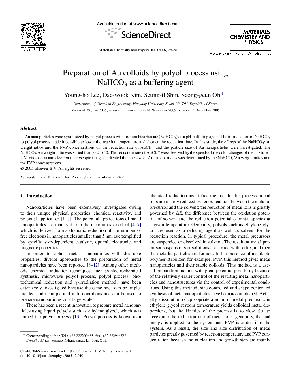 Preparation of Au colloids by polyol process using NaHCO3 as a buffering agent