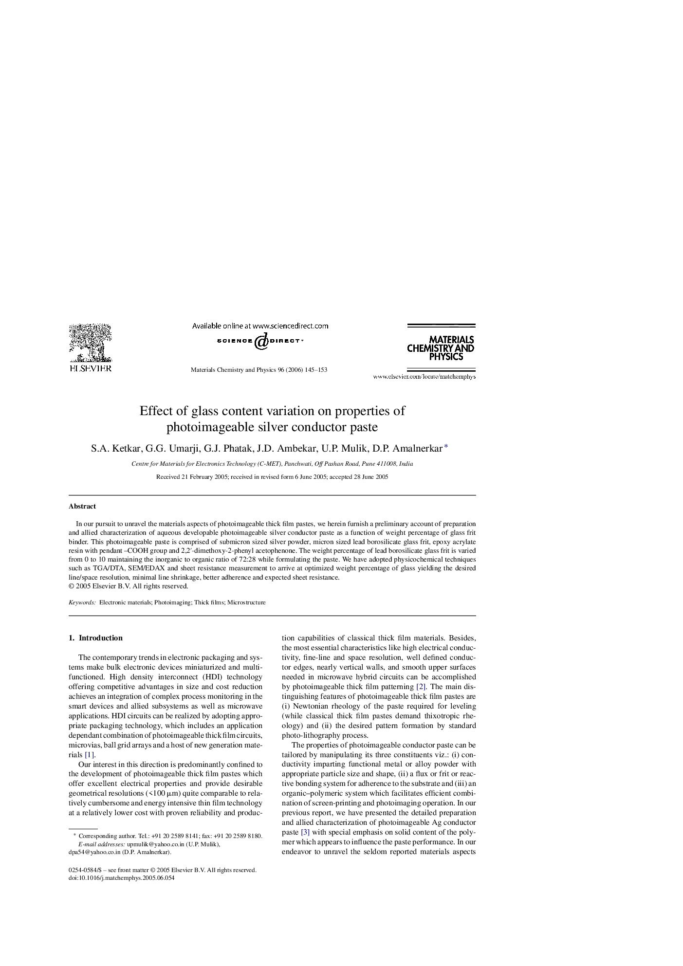 Effect of glass content variation on properties of photoimageable silver conductor paste