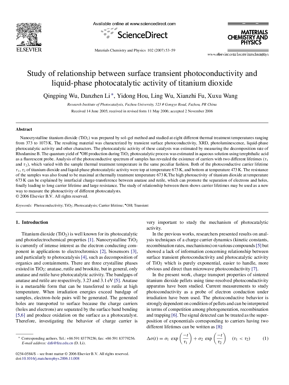 Study of relationship between surface transient photoconductivity and liquid-phase photocatalytic activity of titanium dioxide