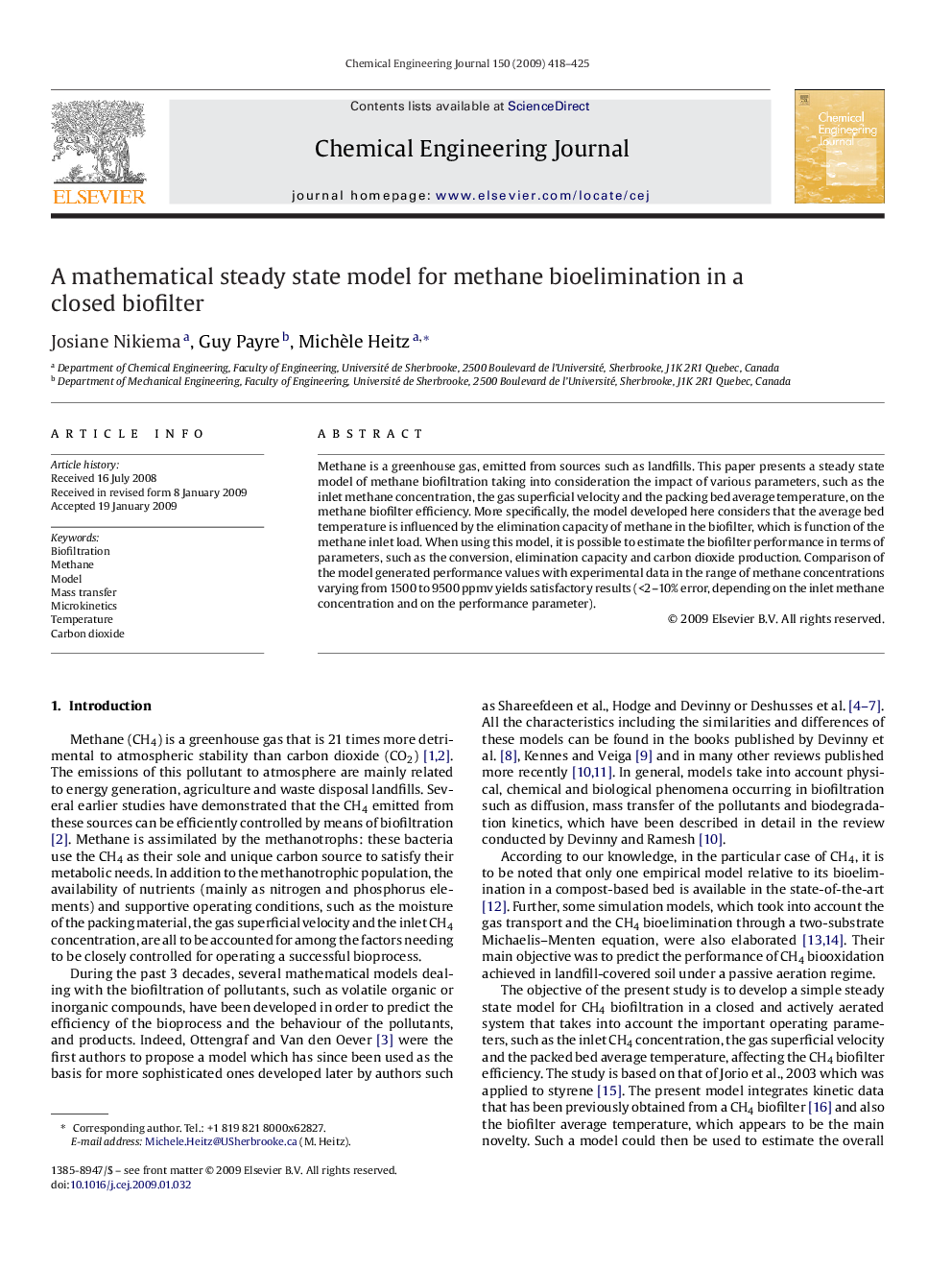 عکس صفحه اول مقاله: A mathematical steady state model for methane bioelimination in a closed biofilter A mathematical steady state model for methane bioelimination in a closed biofilter