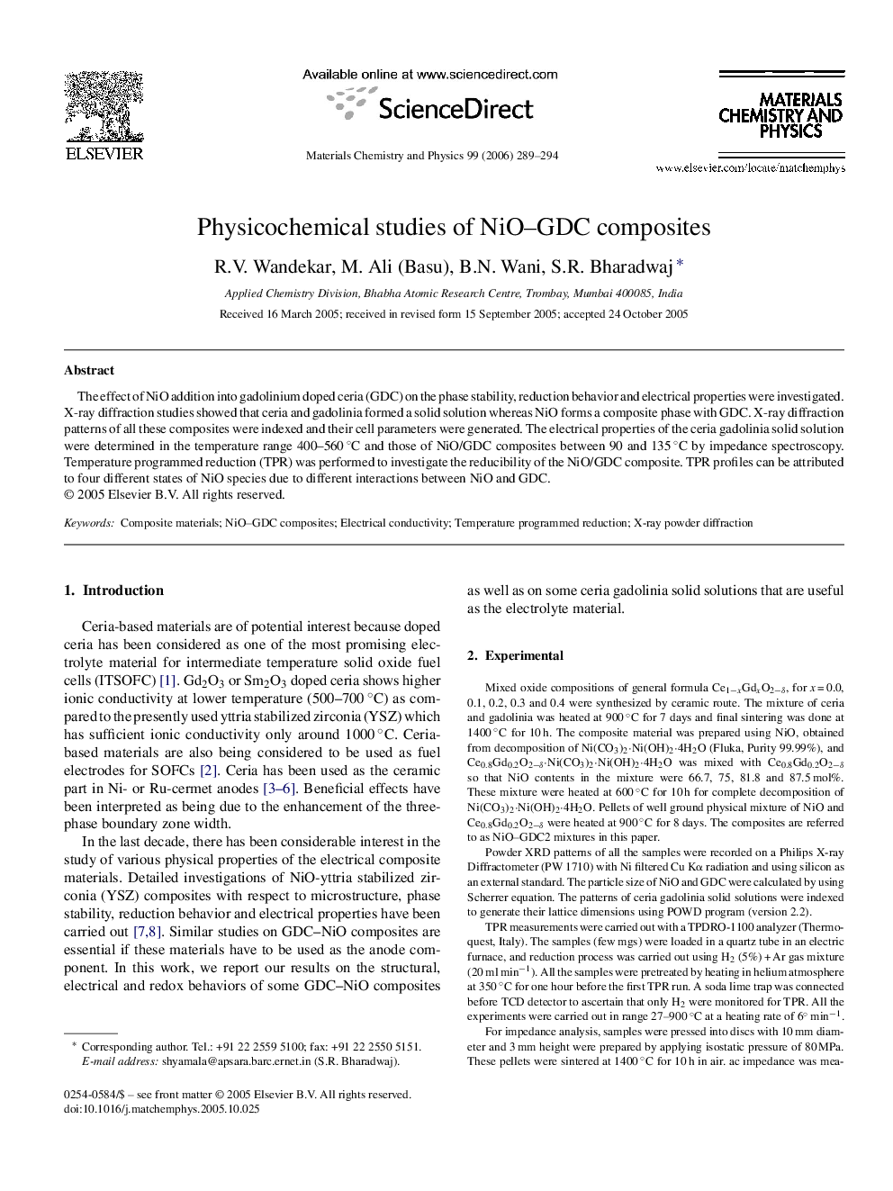 Physicochemical studies of NiO–GDC composites