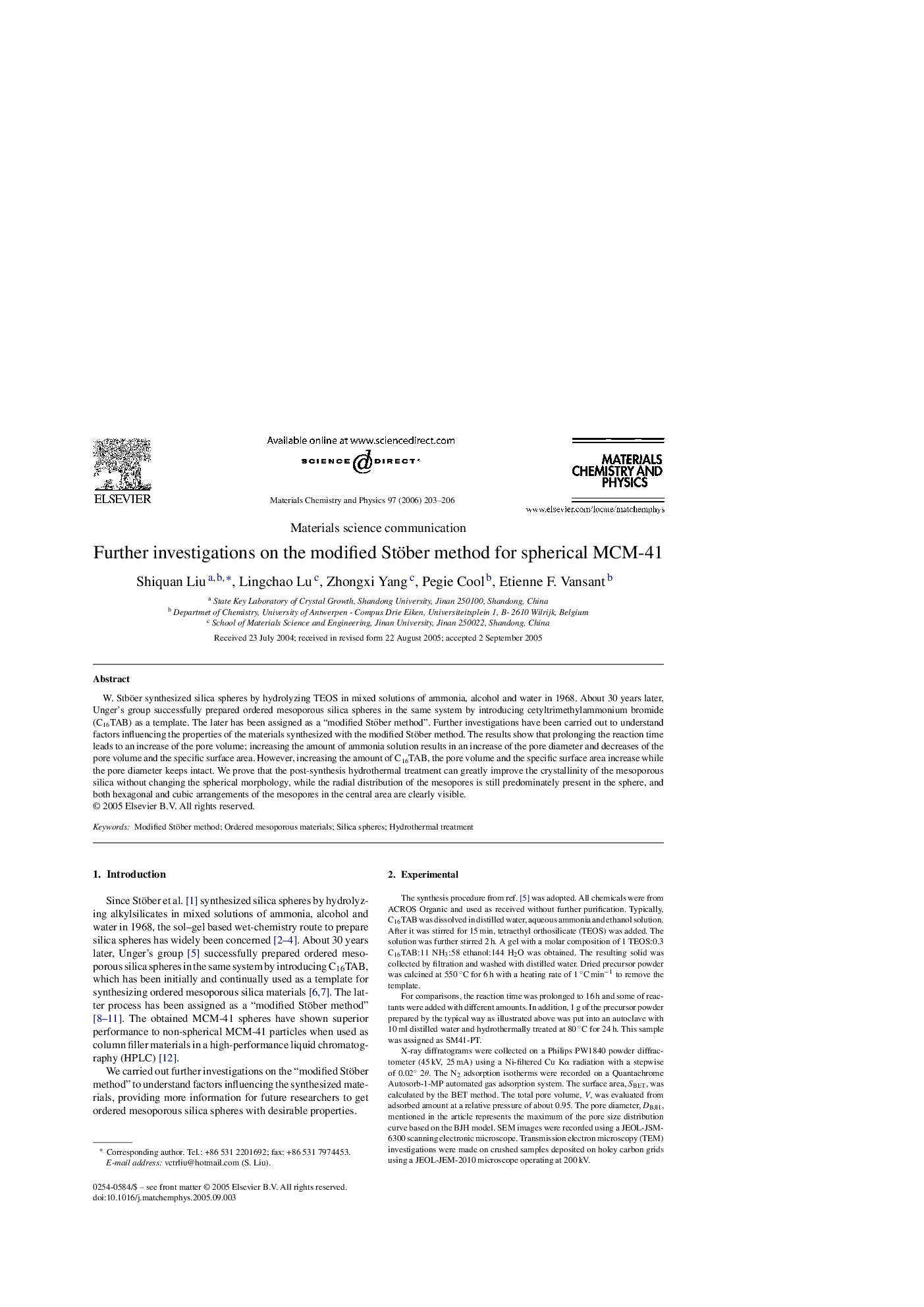 Further investigations on the modified Stöber method for spherical MCM-41