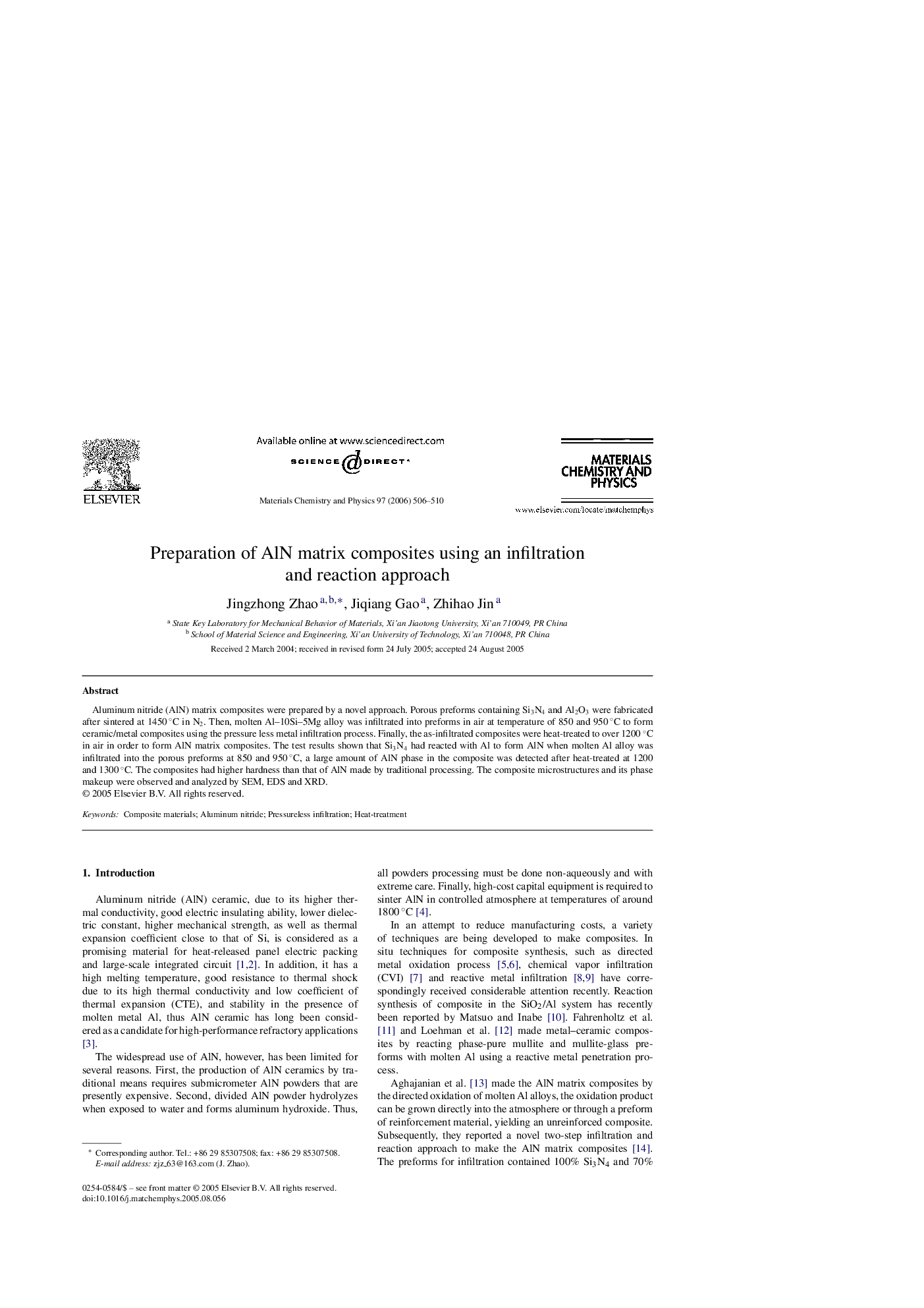 Preparation of AlN matrix composites using an infiltration and reaction approach