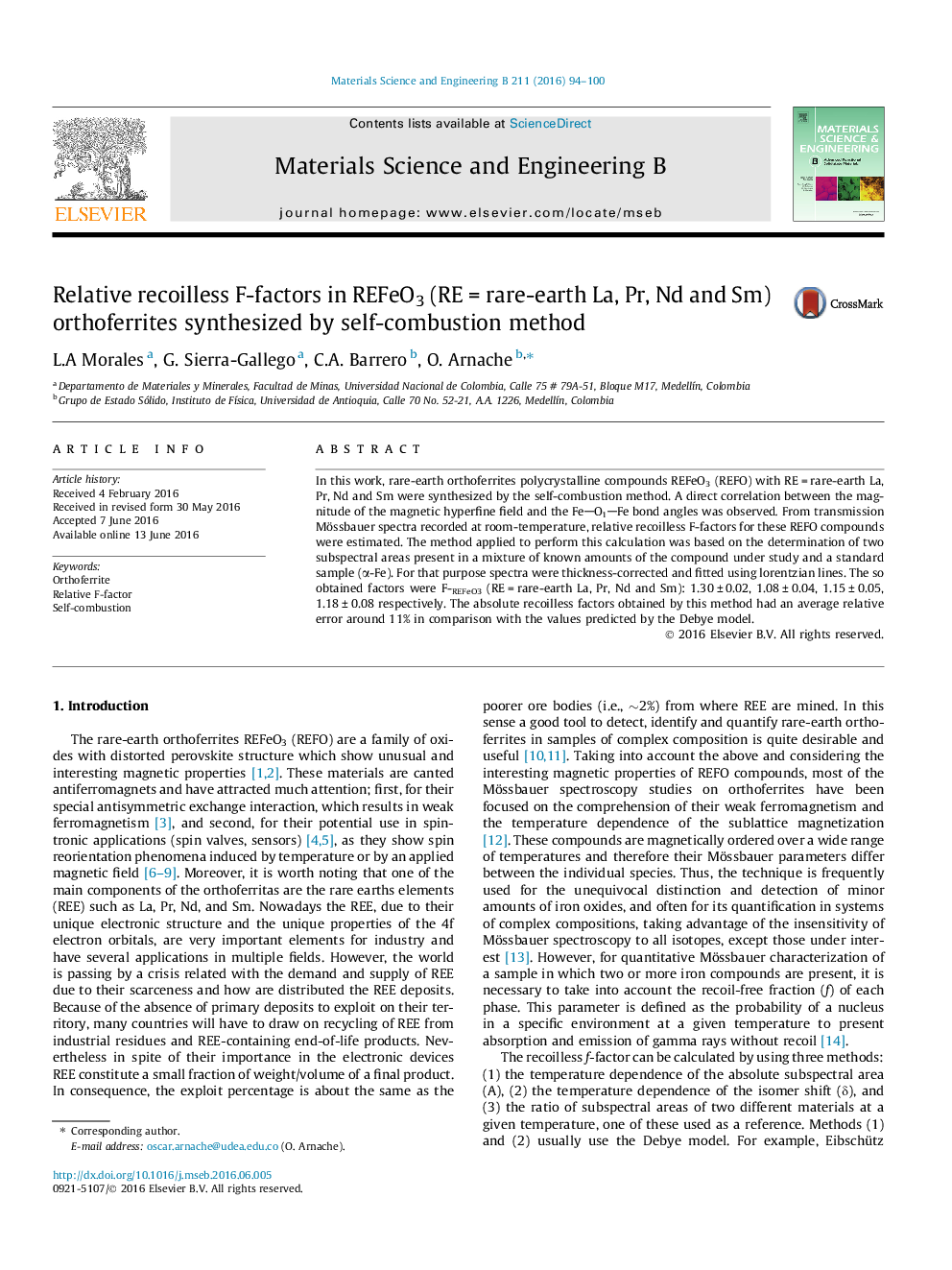 Relative recoilless F-factors in REFeO3 (RE = rare-earth La, Pr, Nd and Sm) orthoferrites synthesized by self-combustion method