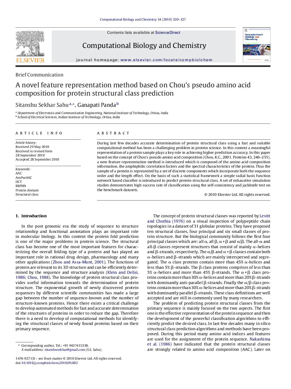 A novel feature representation method based on Chou's pseudo amino acid composition for protein structural class prediction