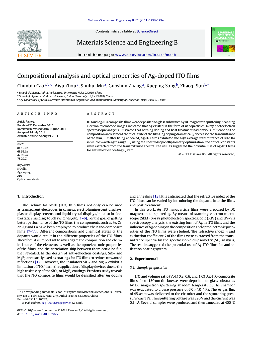 Compositional analysis and optical properties of Ag-doped ITO films