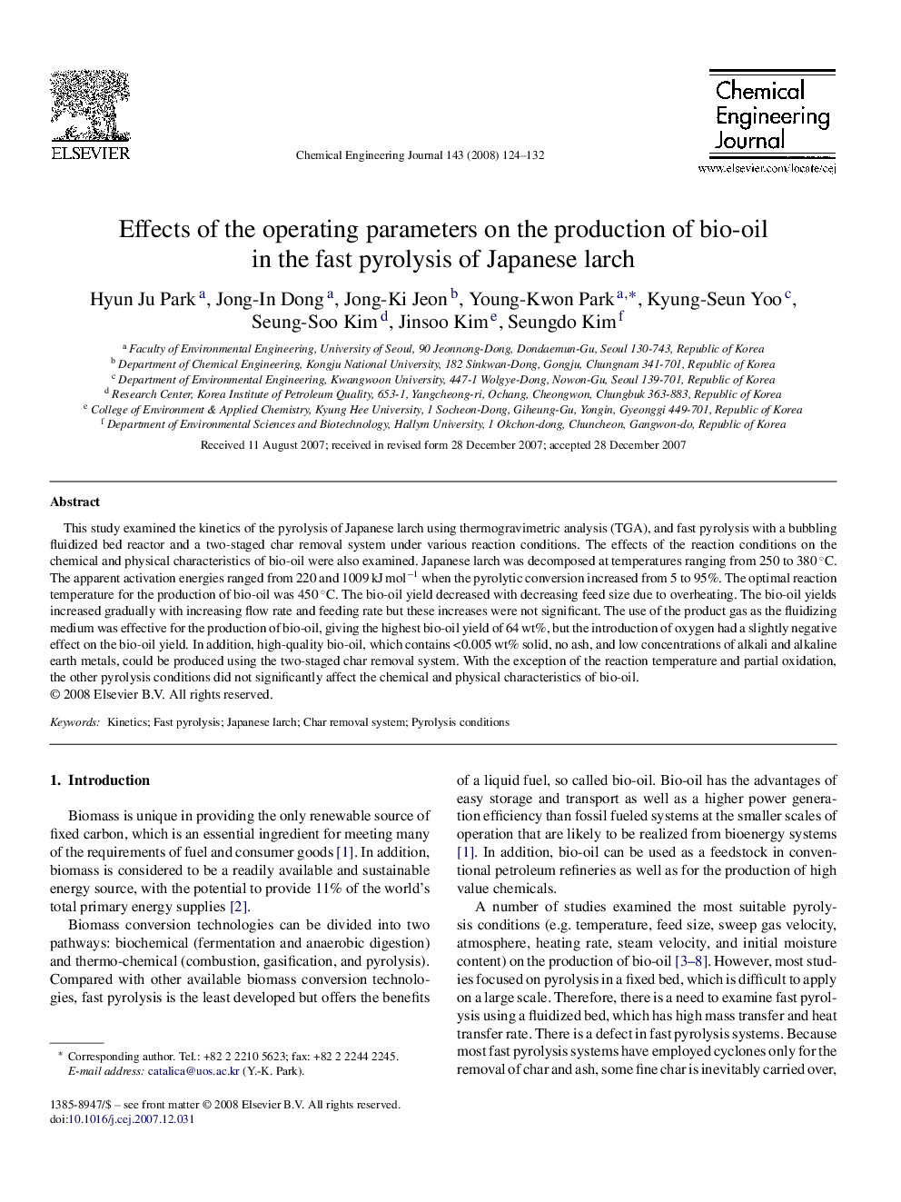 Effects of the operating parameters on the production of bio-oil in the fast pyrolysis of Japanese larch